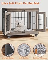 Vista 5 de Mueble de jaula para perros con cojín, perrera de madera para interiores con puertas dobles, jaula para perros con ruedas, mesa auxiliar lateral