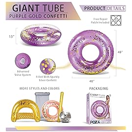 CoTa Global Giant Inflatable Pool Float Tube - Luxurious Pool Ring Float Tube Fun Toy Filled with Sparkle Gold Confetti, Cool Design Pool Tubes for Adults, Kids, and Teens - Purple - 48 Inches