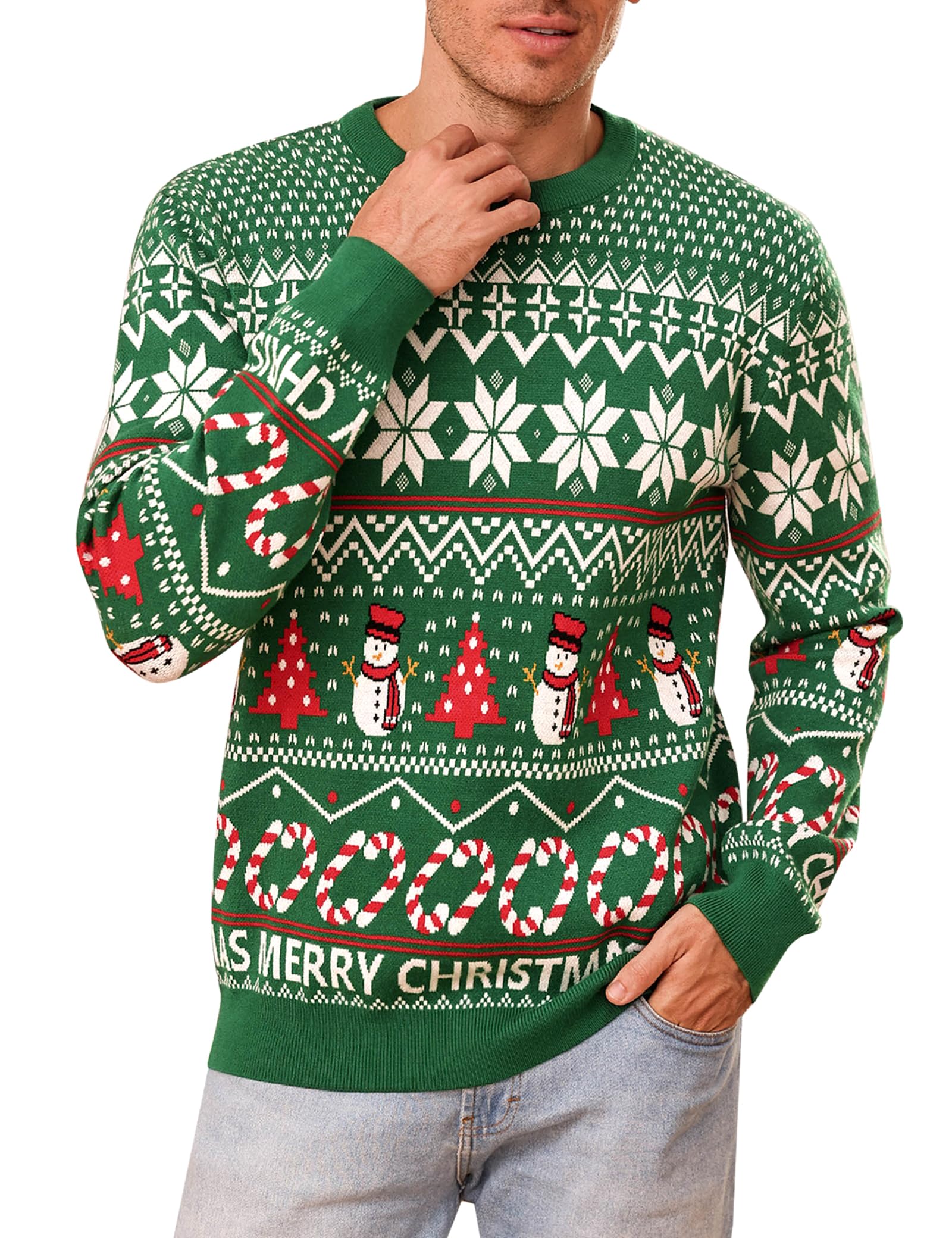 Gyabnw Pull de Noël pour Homme Sweatshirt Tricoté à Manches Longues Pull Over Chaud d'hiver pour Homme Sweater Imprimé de Noël à col Rond