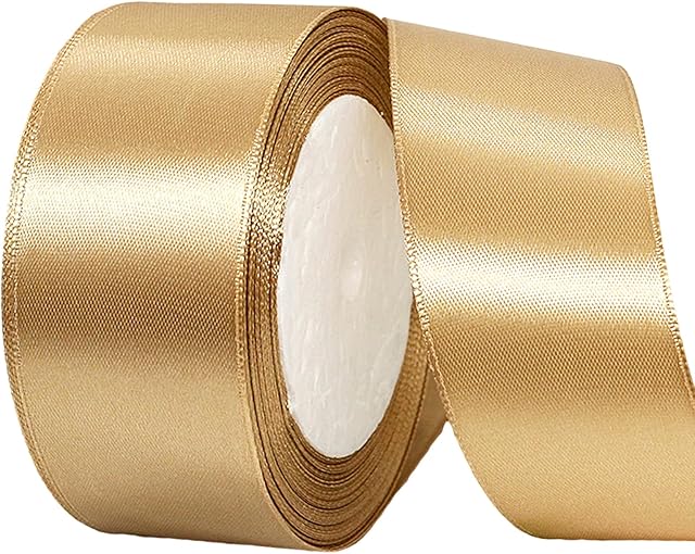 22m Champagne Gold Ribbon Satin Ribbon 40mm Wide,Thick Gold Ribbon Gift Ribbon Fabric Ribbon Christmas Ribbon Gift Wrapping Hair Bow Cake Craft Car Wedding Party Valentine's Day Xmas Decoration