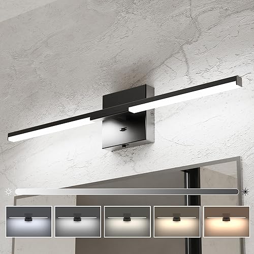 Ensenior Moderna lámpara de tocador de baño de 24 pulgadas, atenuador incorporado, 14 W regulable 5CCT luces de baño, luz de tocador de barra negra