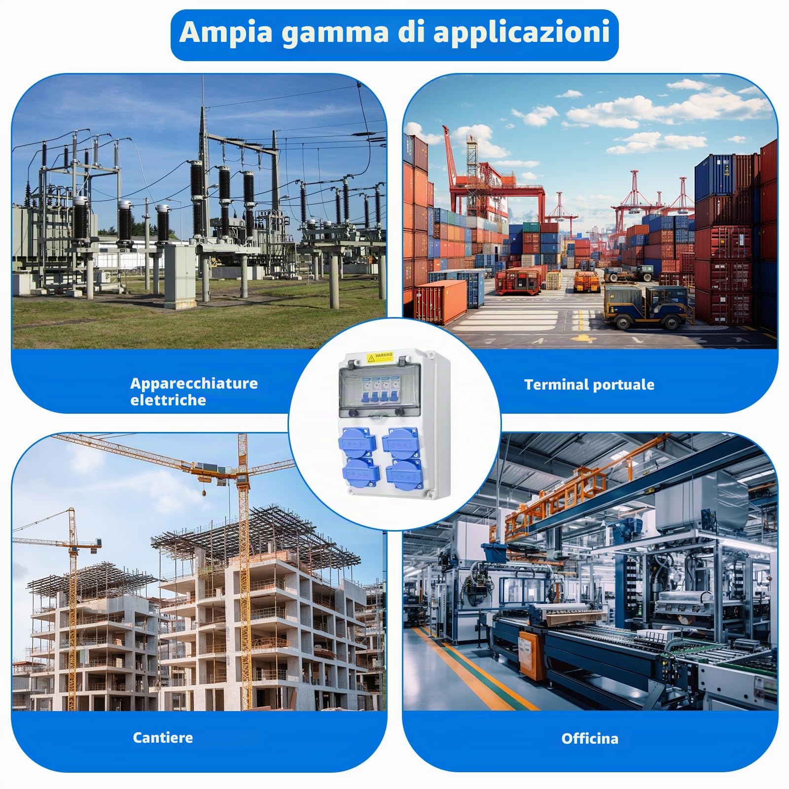Distributore di corrente per costruzioni, 16 A, 230 V, distributore a parete, IP65, distributore di corrente da incasso per interni ed esterni