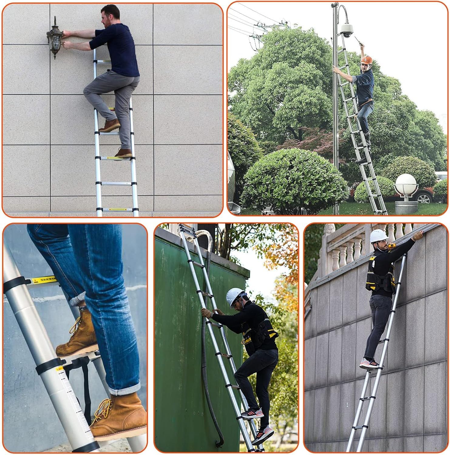 COOCHEER Escalera telescópica de 5 m, de Aluminio, Extensible con 16 peldaños, 5 Metros, Escalera Multiusos hasta 150 kg, para ático y hogar