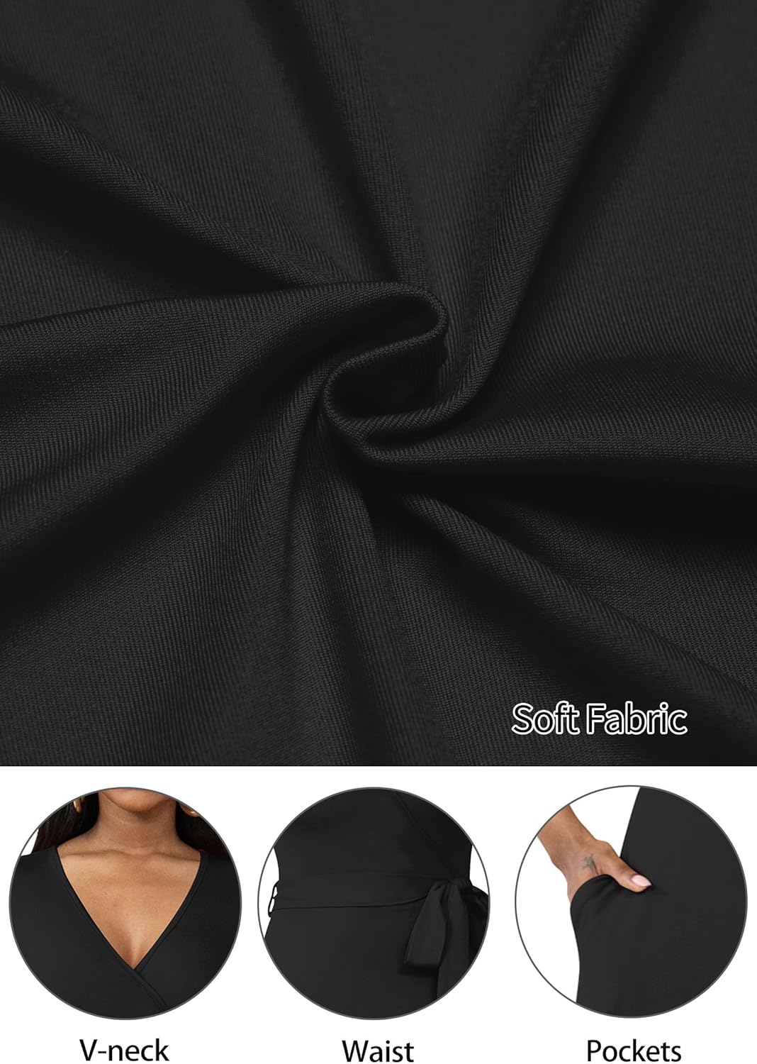 FANDEE Women Casual Summer Dresses 2024 Spring V Neck Ruffle 3/4 Sleeve Solid Boho Flowy Maxi Dress Black,XX-Large - Image 6