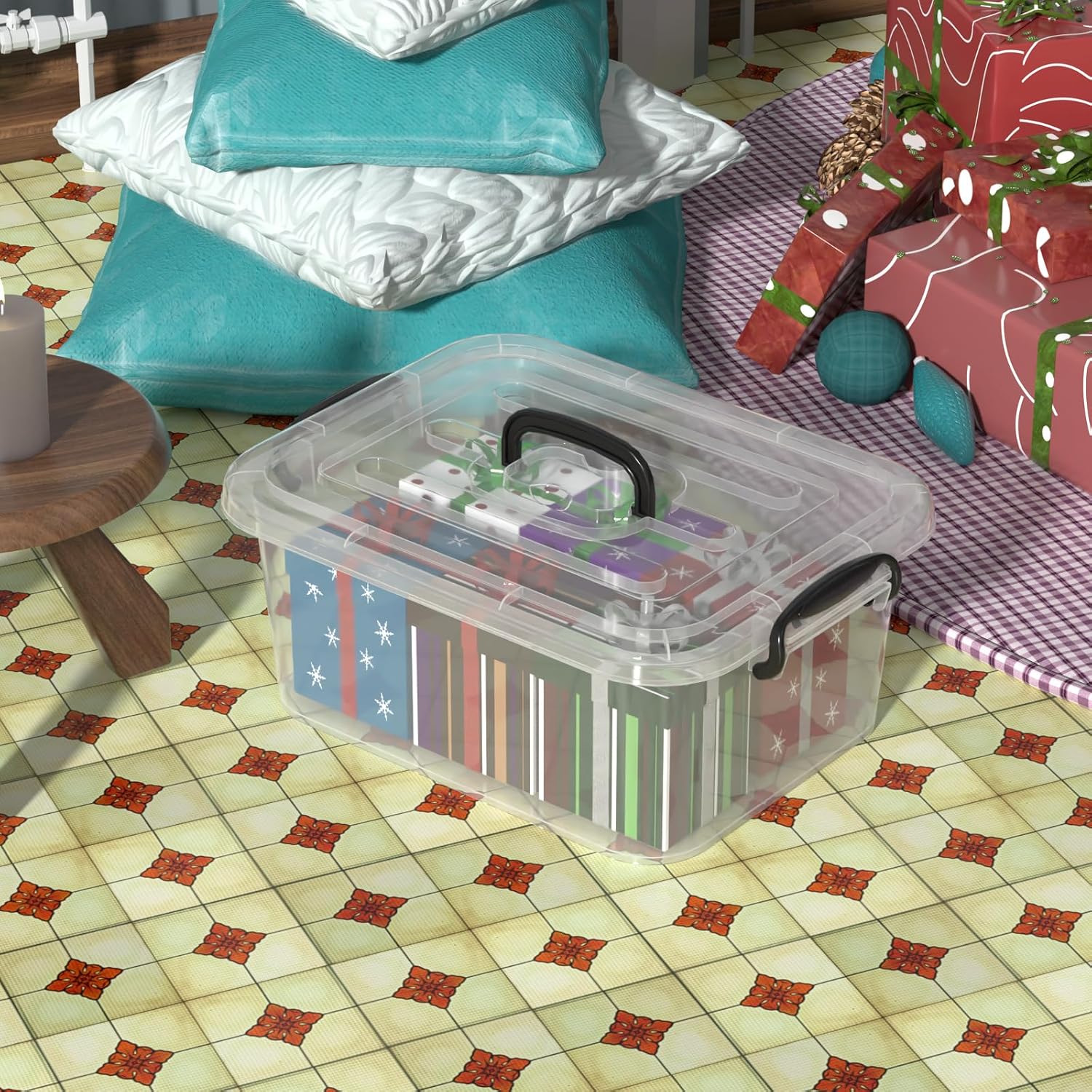 8 L Clear Plastic Storage Box with Handle, Plastic Storage Containers with Lids, 2-Pack