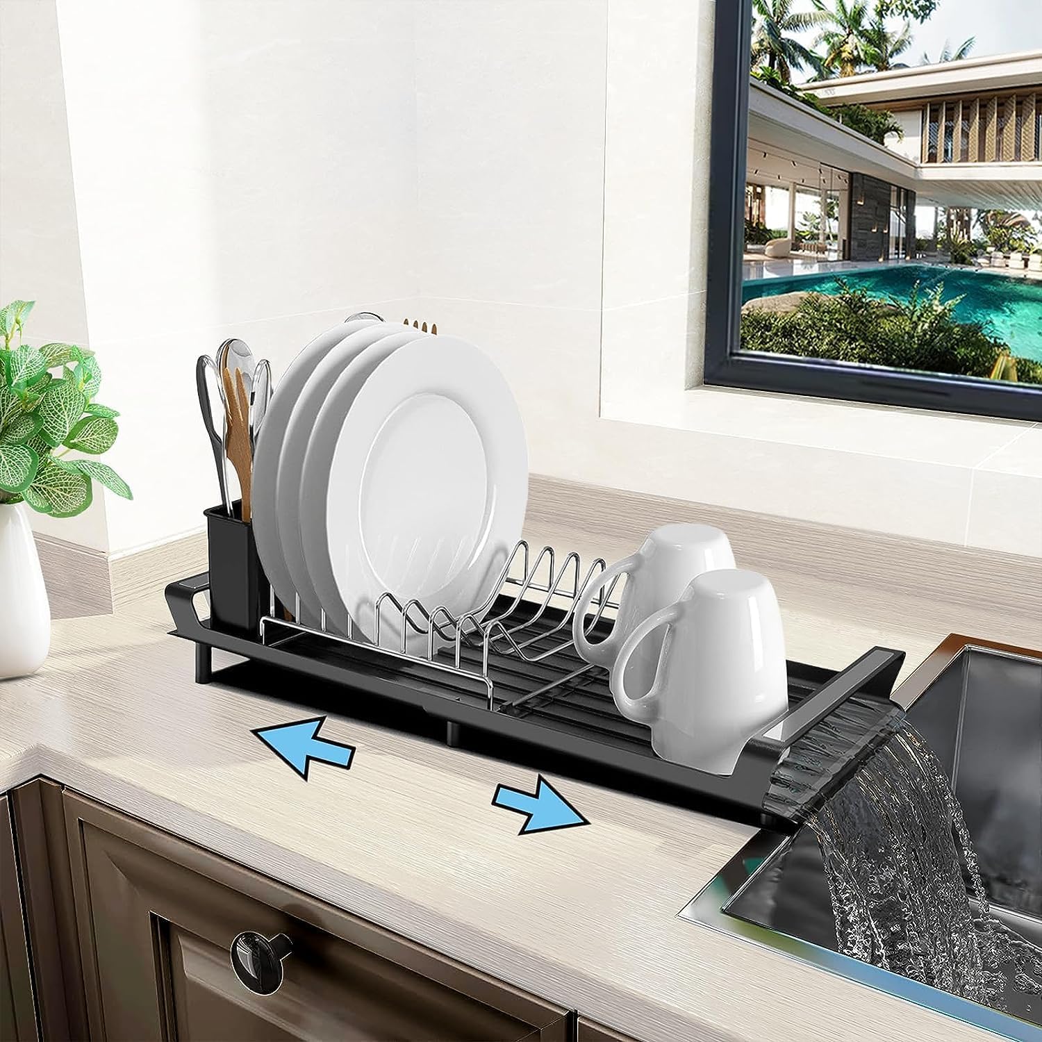 GNEL Expandable Dish Rack, Small Compact Dish Rack for Kitchen Counter