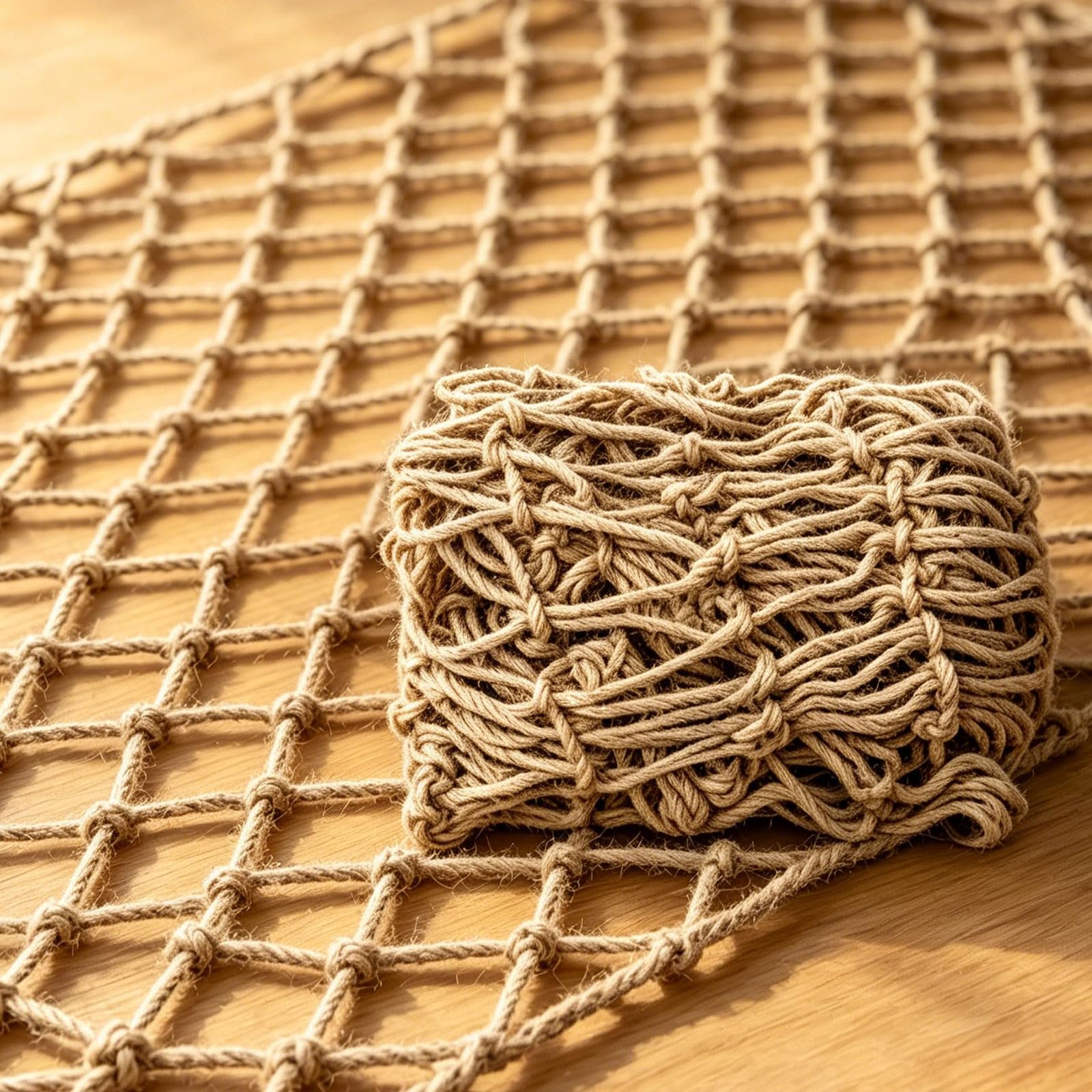 Pithsdp 18mm Thick Heavy Duty Hemp Rope Net, Multi-Use Climbing Safety Netting For Kids, Protection Netting For Railings Stair Fence Garden Balcony Playground(Size:1M×7M(3.3FT×22.9FT),Color:Jute)