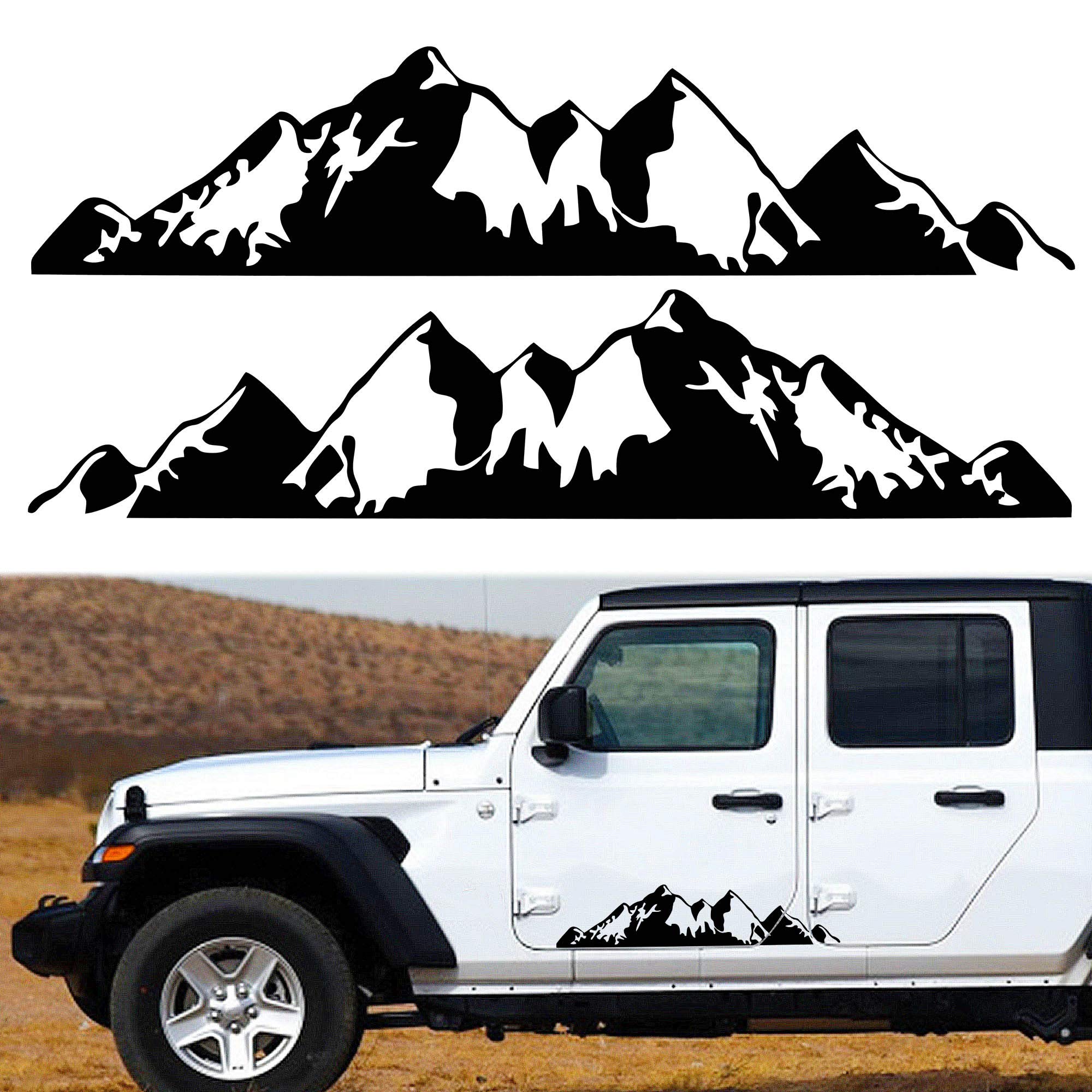 TOMALL 1ペア75cmマウンテンステッカーステッカー車体ドア側自動雪山グラフィックビニールデカールデコレーションSUVトラックオフロード車用ユニバーサルロングサイズステッカーアクセサリー（ブラック）