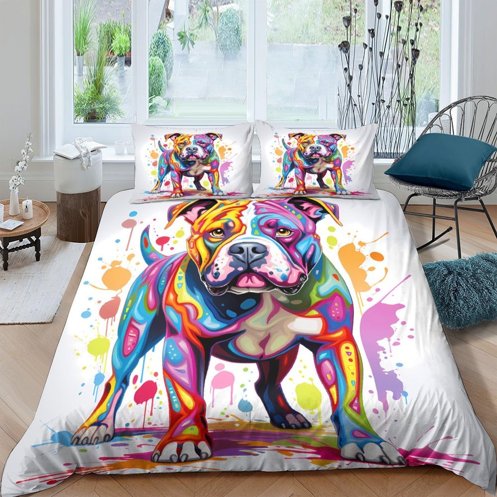 Ctjqhvkz Style-7 3D Printed Colorful Bulldog Fitted Sheet Microfiber Soft Mattress Cover For Bedroom Guestroom Art Decor, Easy Care, Non Slip Single（135X200cm）