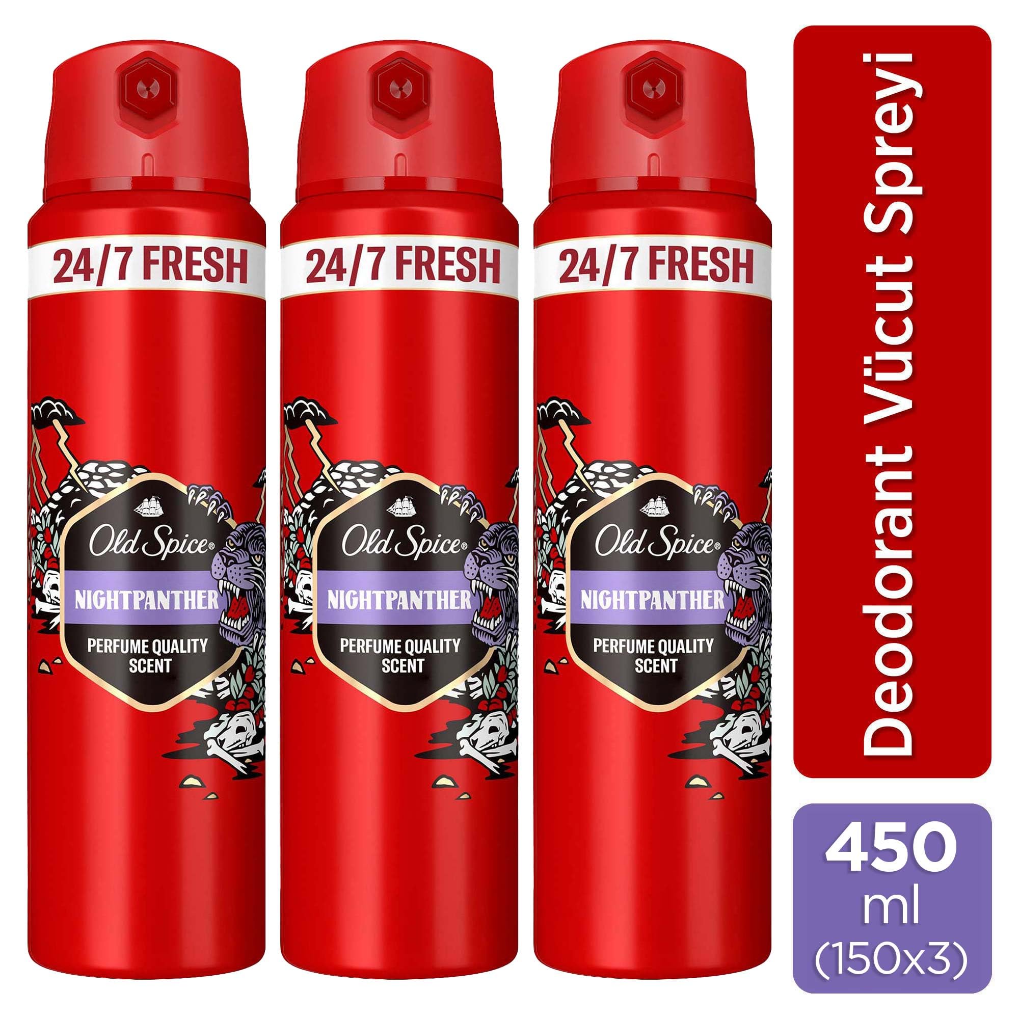 Old Spice Night Panther Erkek Sprey Vücut Deodorantı 150 ml 3lü paket