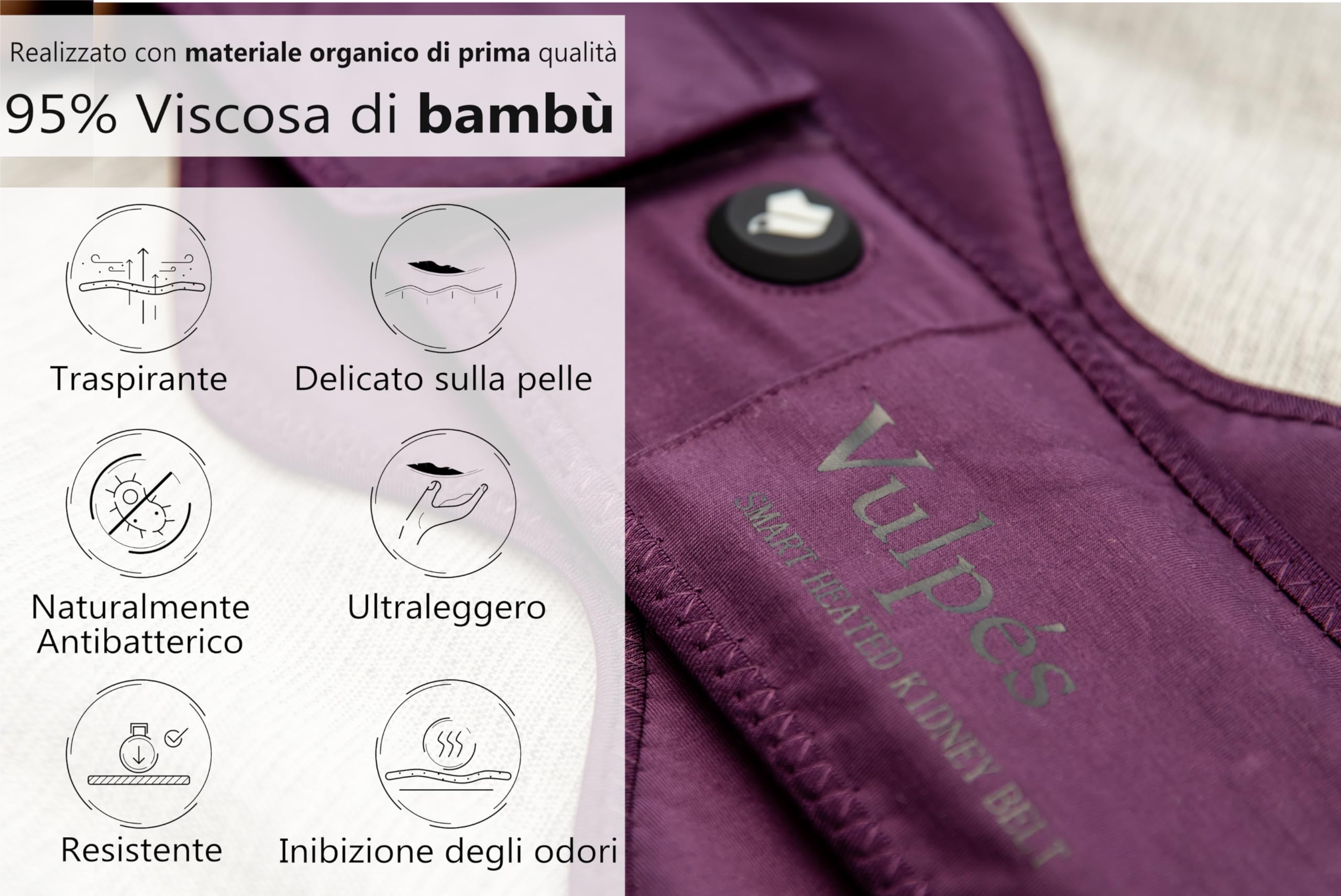 Vulpés Cintura renale riscaldata intelligente, supporto termico per schiena, reni e pelvici | controllo smartphone | progettato in Germania | senza powerbank (107 cm)