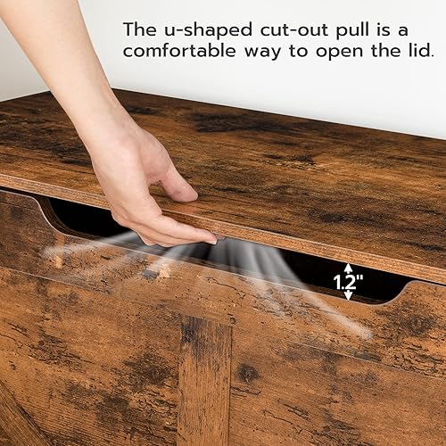 Miniatura 6 de HOOBRO Storage Bench, 39.4” Retro Wooden Storage Chest with U-Shaped Cut-Out Pull, Safety Hinge, Supports 220 lb and Easy Assembly for Toy Box