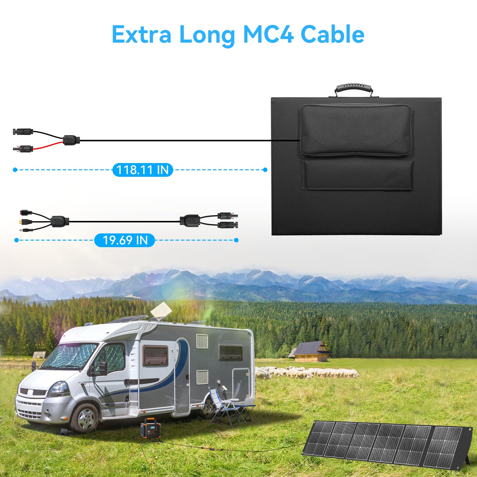Ecosonique - Panel solar plegable portátil de 300 W 40 V MC4 para centrales eléctricas | Maleta solar ligera con soportes, salida múltiple para generadores solares, caravanas, camping y uso al aire libre
