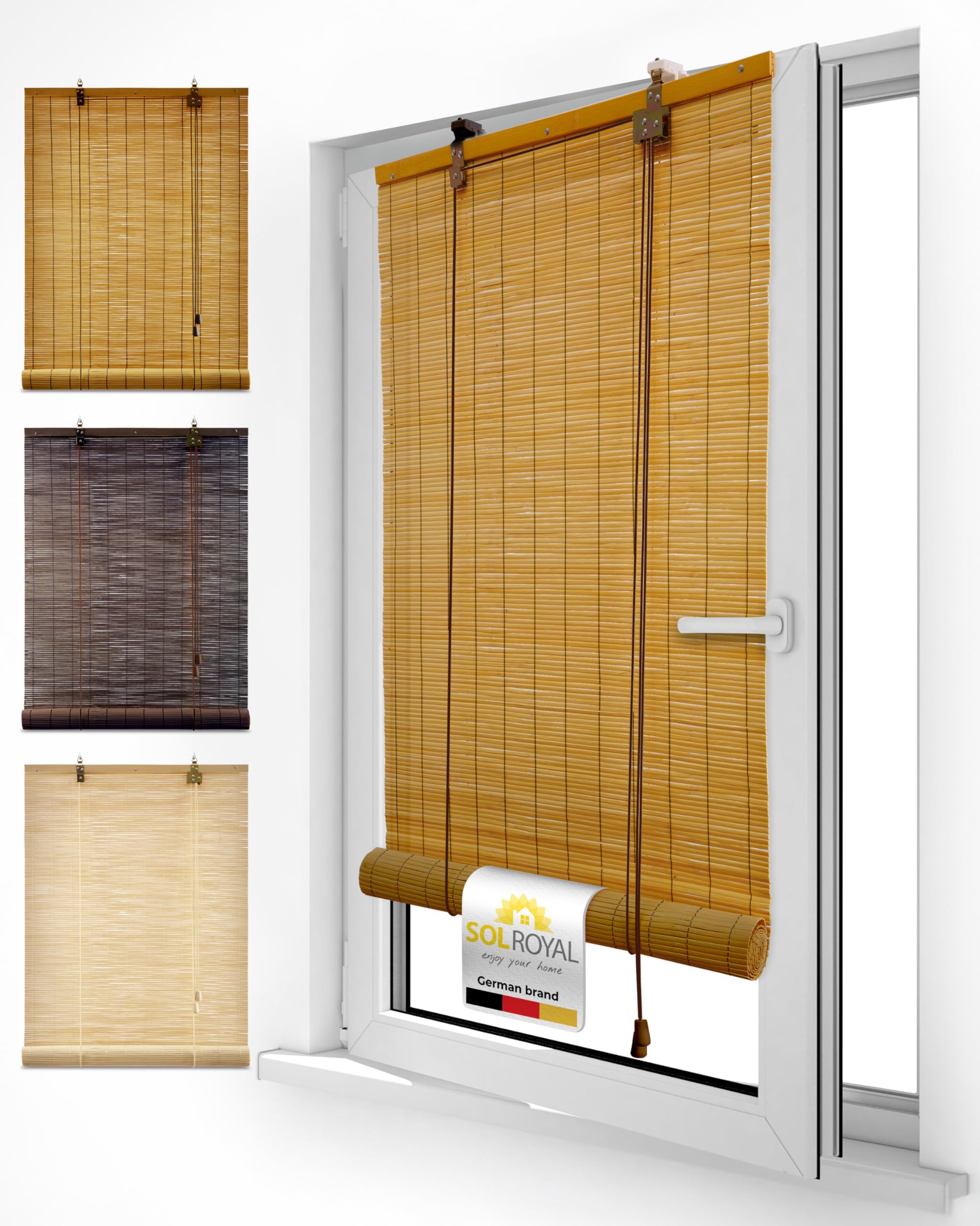 Sol Royal Natural Bamboo Roller Blinds No Drill for Windows with Clamping
