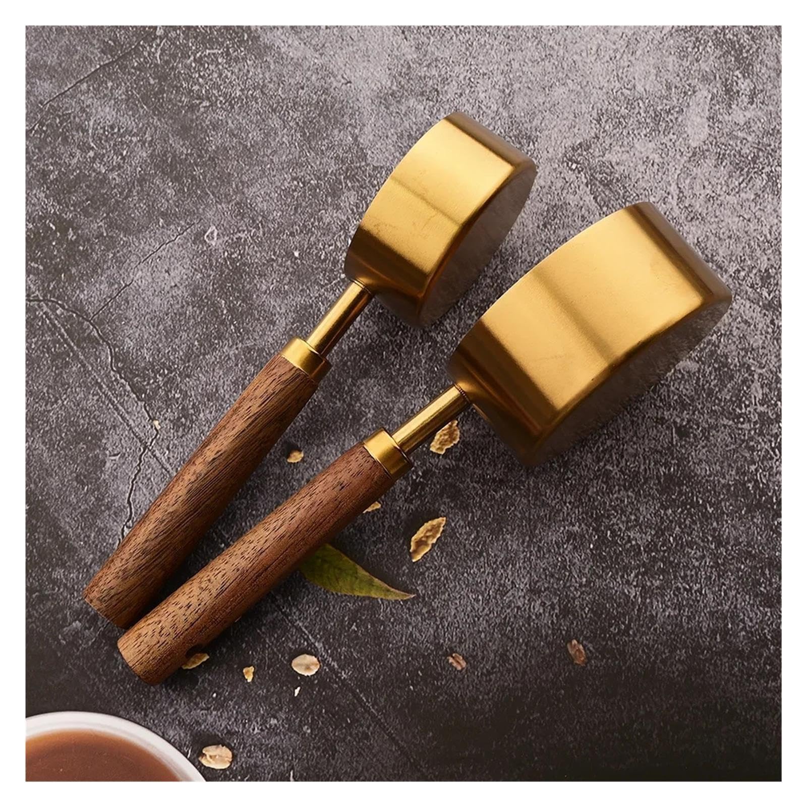 1/4/8Pcs Cucharas y tazas medidoras, mango de madera dorado