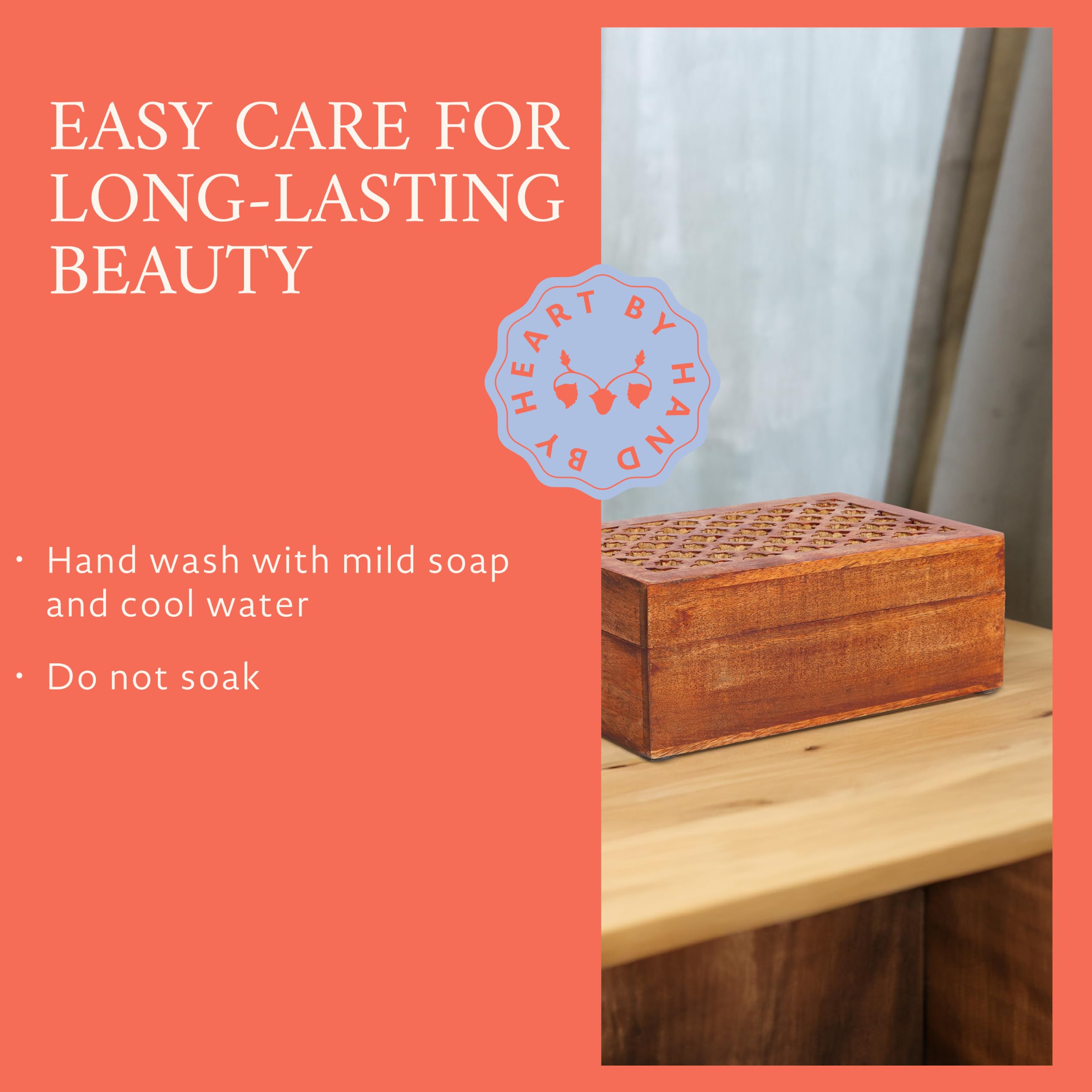 Mela Artisans Caja de recuerdo mediana con tapa de enrejado con bisagras, pulido medio, caja decorativa de madera, caja de recuerdos de recuerdo, caja de almacenamiento de madera de mango, almacena