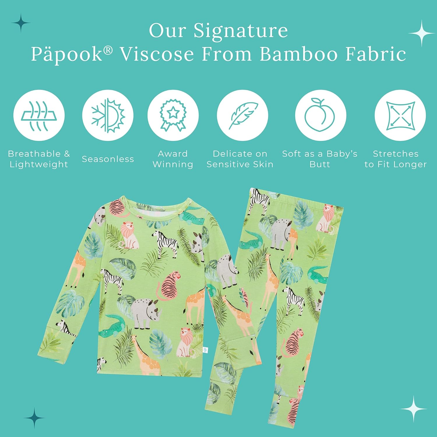 Posh Peanut Boys Pajamas - PJs for Kids Made of Soft Viscose from Bamboo, Long Sleeve Toddler PJs & Matching Boys Pajama Sets (10-12 Years) Safari Animals - Image 6