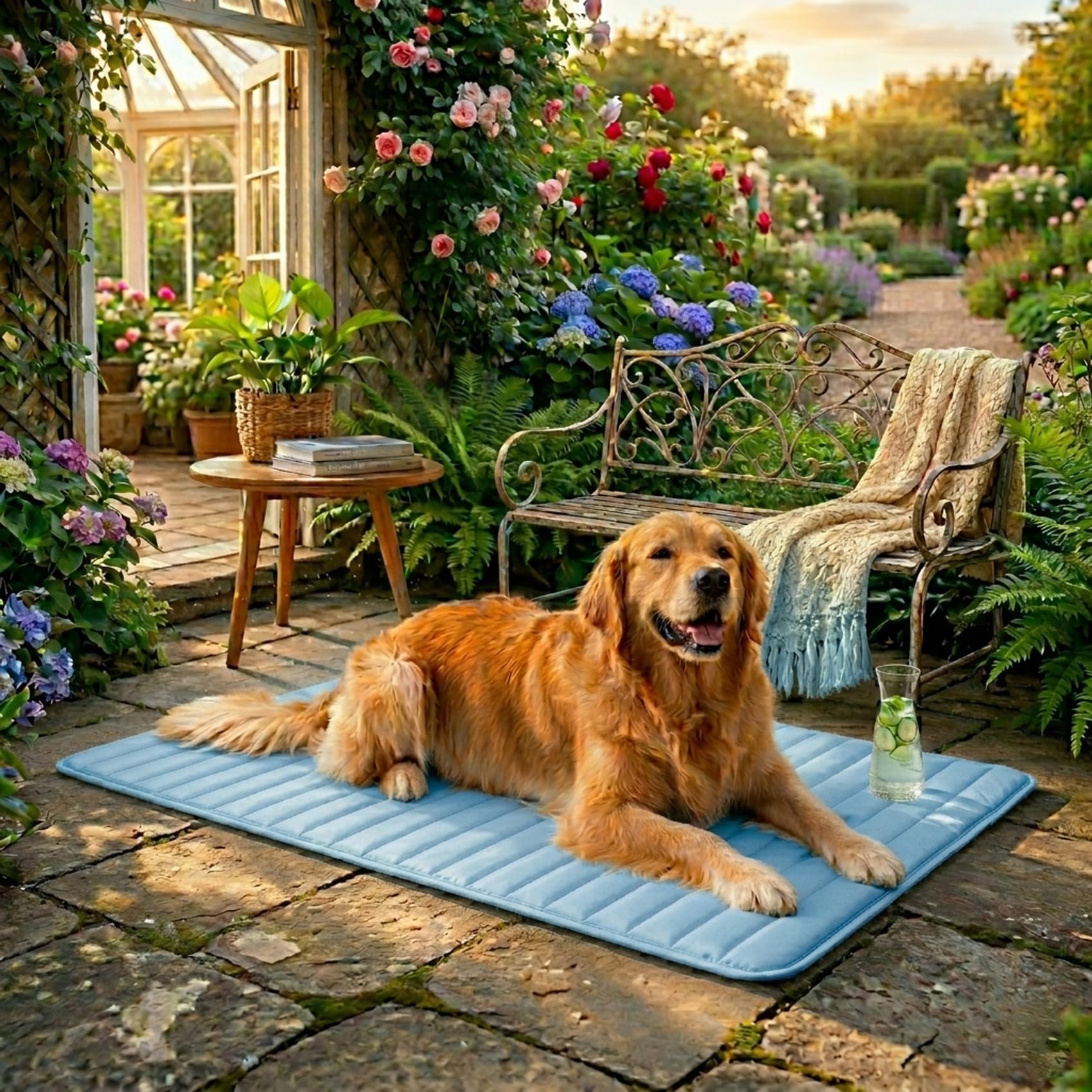Pawfroste Dog Cooling Mat, Breathable Ice Silk ，Blue, M