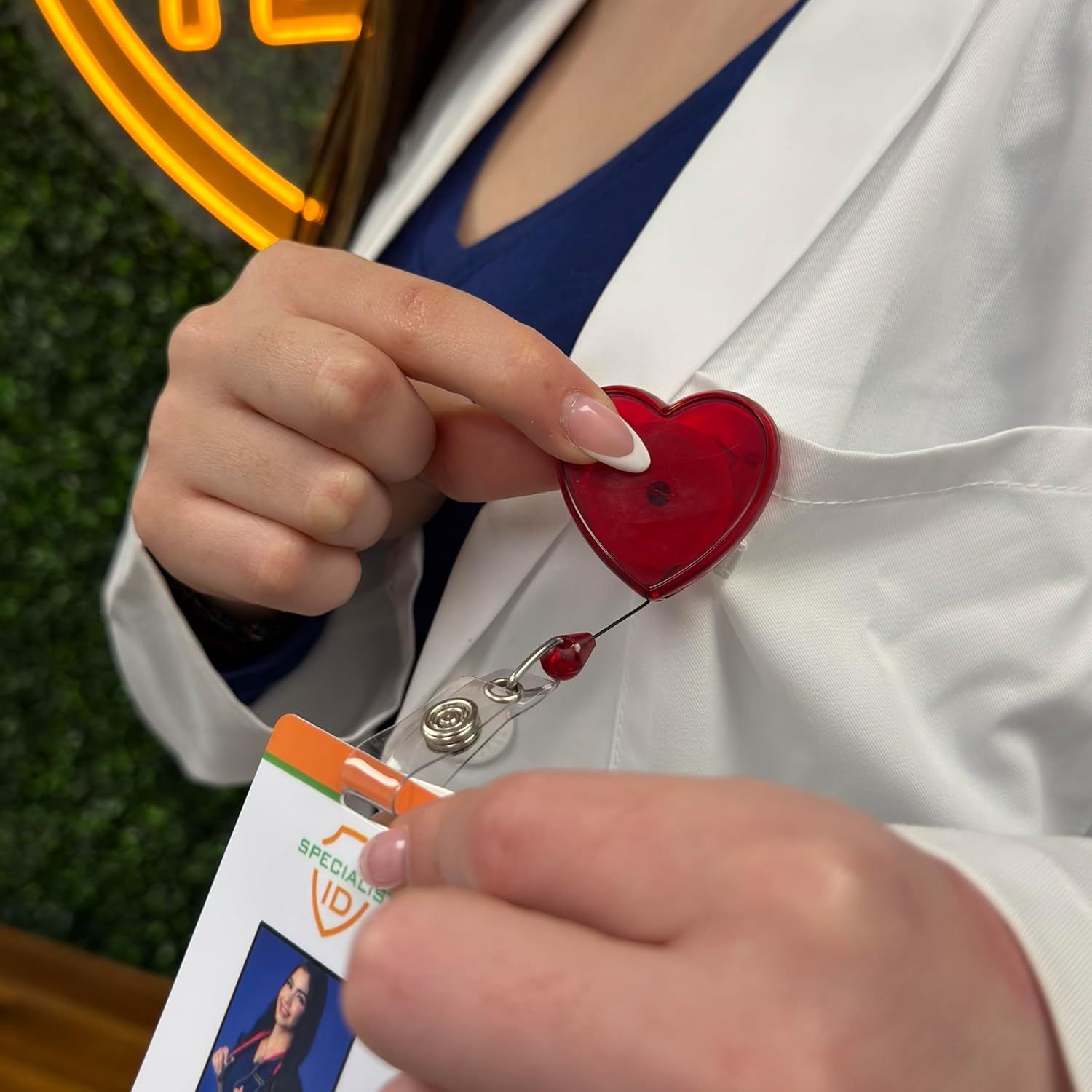 Bulk 25 Pack - Heart Shaped Retractable Badge Reel with Rotating Swivel Spring Clip - Cute Heavy Duty Name Tag Reels for Nurses, Pediatrics, Teachers, EKG and More by Specialist ID (Red)