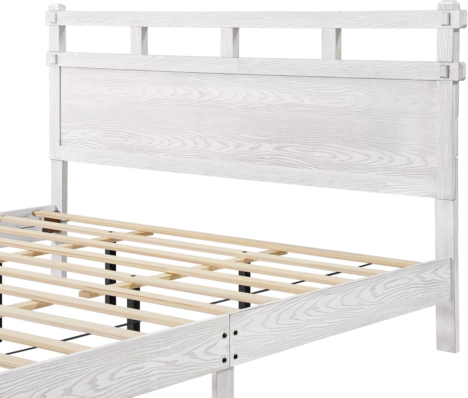 Merax Farmhouse California King Size Bed Frame Antique White Wood Grain Platform Bed with Headboard, Under-Bed Storage Space, Durable and Silent Slats, Bear 800lbs, No Box Spring Needed