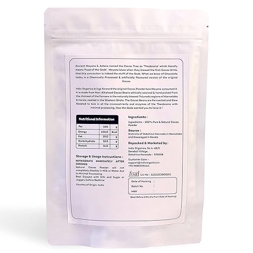 Vista 3 de Indic Organics Cacao en polvo artesanal No alcalinizado, no holandés, sin azúcar, tostado lento y mínimamente procesado De la región de Ghats