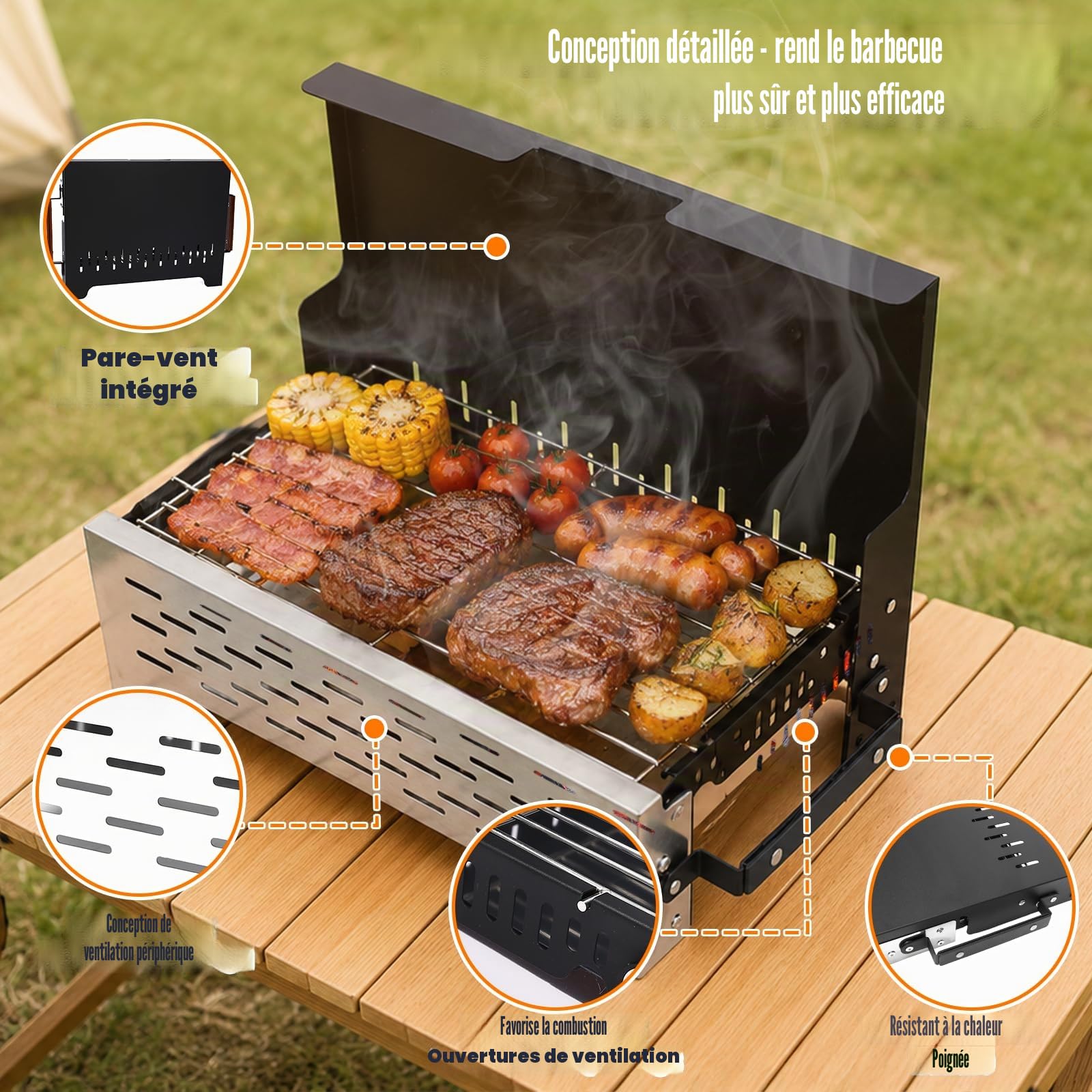 GFTIME Barbecue de camping de qualité supérieure : barbecue pliable avec sac de transport pour les aventures en plein air - Barbecue au charbon de bois compact