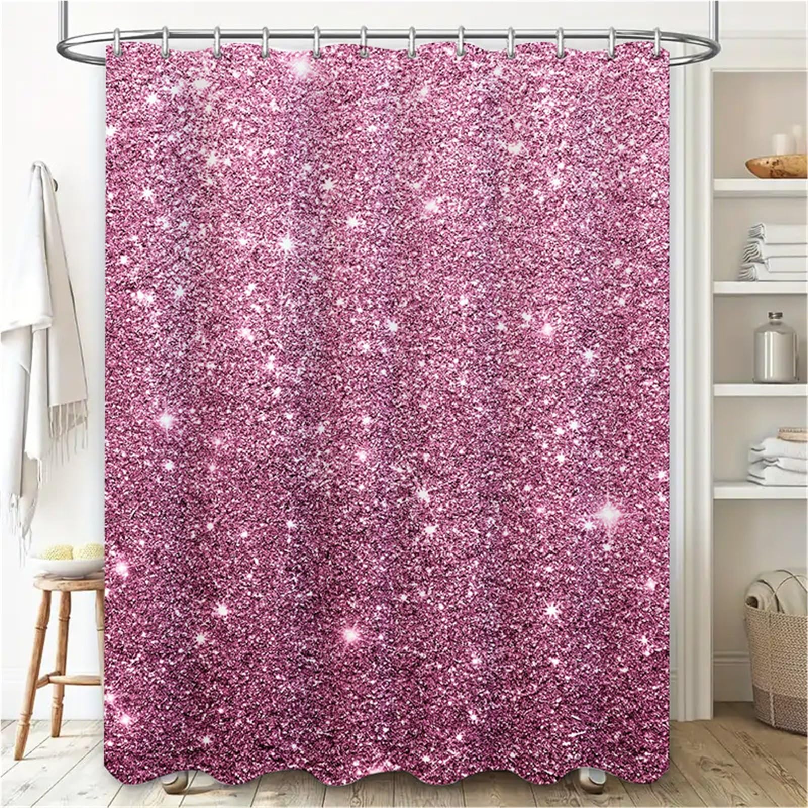 Tenda Doccia Tenda da doccia scintillante Copri tappeto bagno con glitter rosa for arredo Divisorio impermeabile in tessuto poliestere 72x84 pollici(180x180cm)