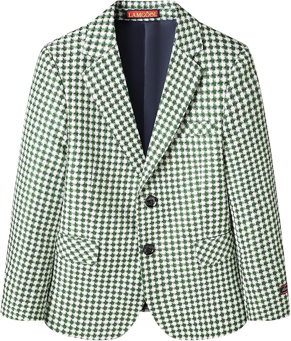 Lamgool Boys Suits 3 Piece Slim Fit Houndstooth Tuxedo Blazer Jacket Pant for Kids Prom Wedding Formal Dress Suit Set 4-16Y