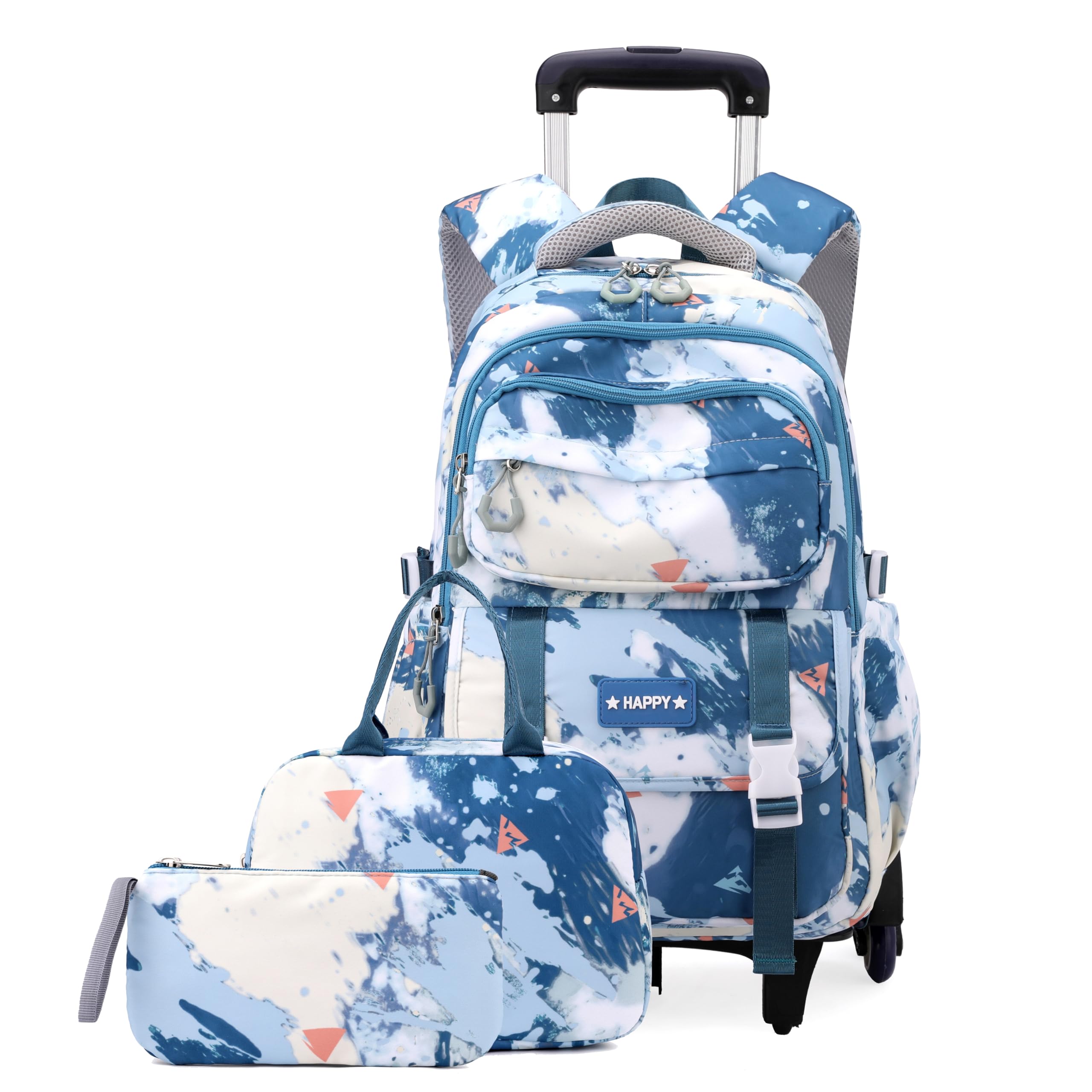 EKUIZAI Girls Trolley Backpack Set Cute Colorful Girls Rolling Backpack Middle School Trolley Schoolbag with Wheels