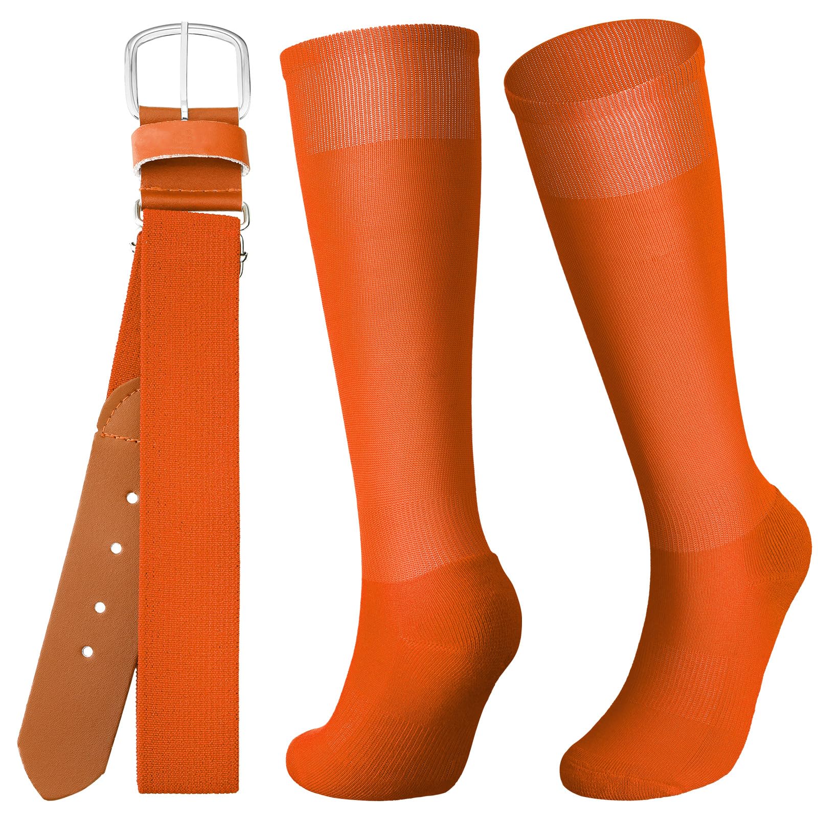 Zhanmai Baseball Belt and Socks Combo Adjustable Softball Socks and Elastic Waist Belt for Youth Boys Girls, Adult(Bright Orange,Youth)