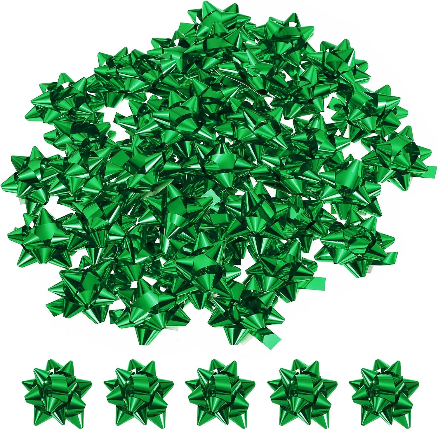 PATIKIL 1.5" Mini Star Gift Bows, 100Pcs Small Christmas Glossy Pet Gift Wrapping Self-Adhesive Bows for Holiday Weddings Birthday Party, Green