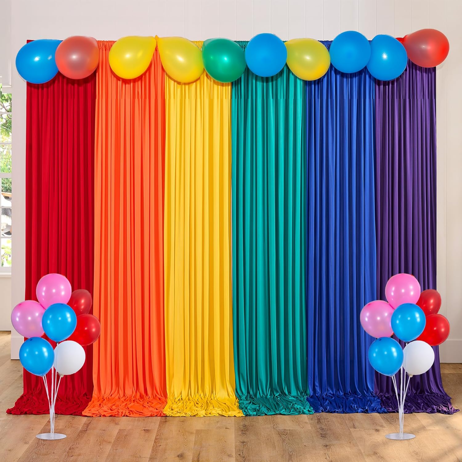 10ftx15ft Rainbow Backdrop Curtains for Parties, 6 Panels Red Orange Yellow Turquoise Purple Blue Colorful Photo Backdrop Drapes for Wedding Birthday Party Background Baby Shower