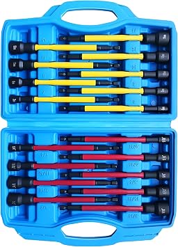 Magnetic Nut Driver Set, Industrial-Strength Hex Screwdriver Kit, SAE & Metric, 14" Cr-V Steel Shank, For Repairs & Ultimate Gift 18-Piece