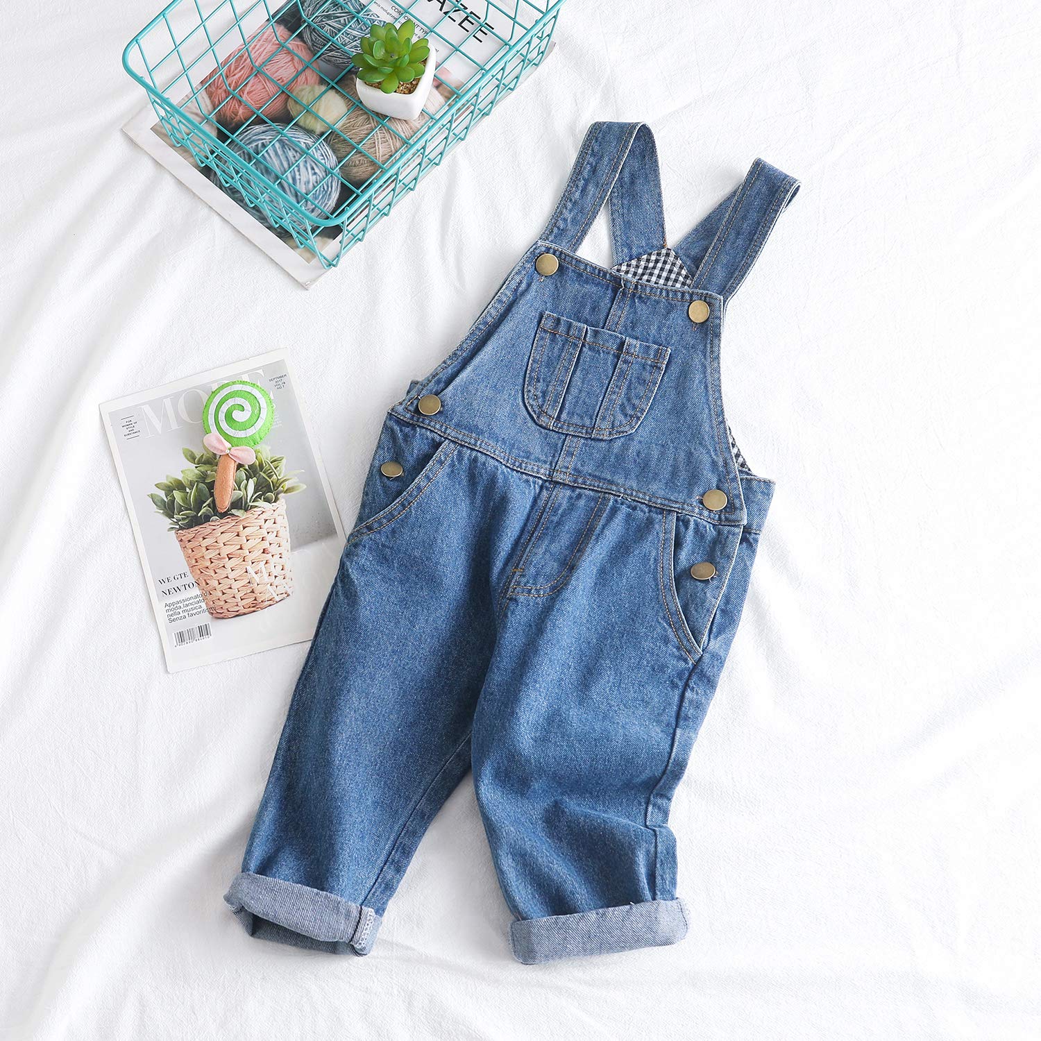KIDSCOOL SPACE Bébé garçon fille Salopette jean, tout-petits vêtements travail mignons denim déchiré