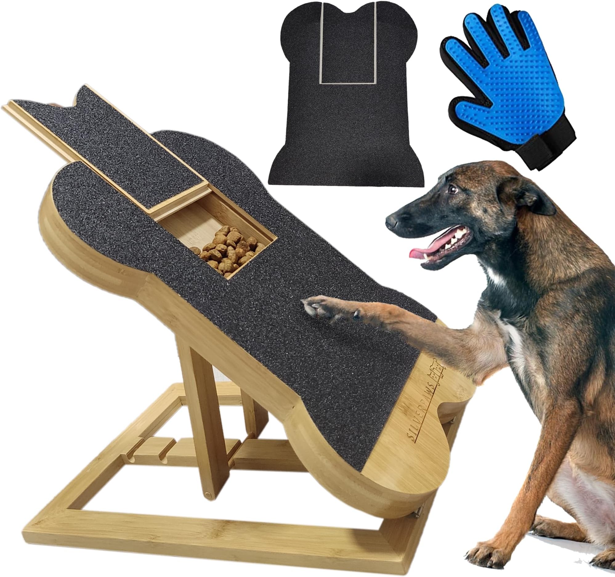 SILVERPAWS Dog Nail Scratch Board with Treat Box, Bone