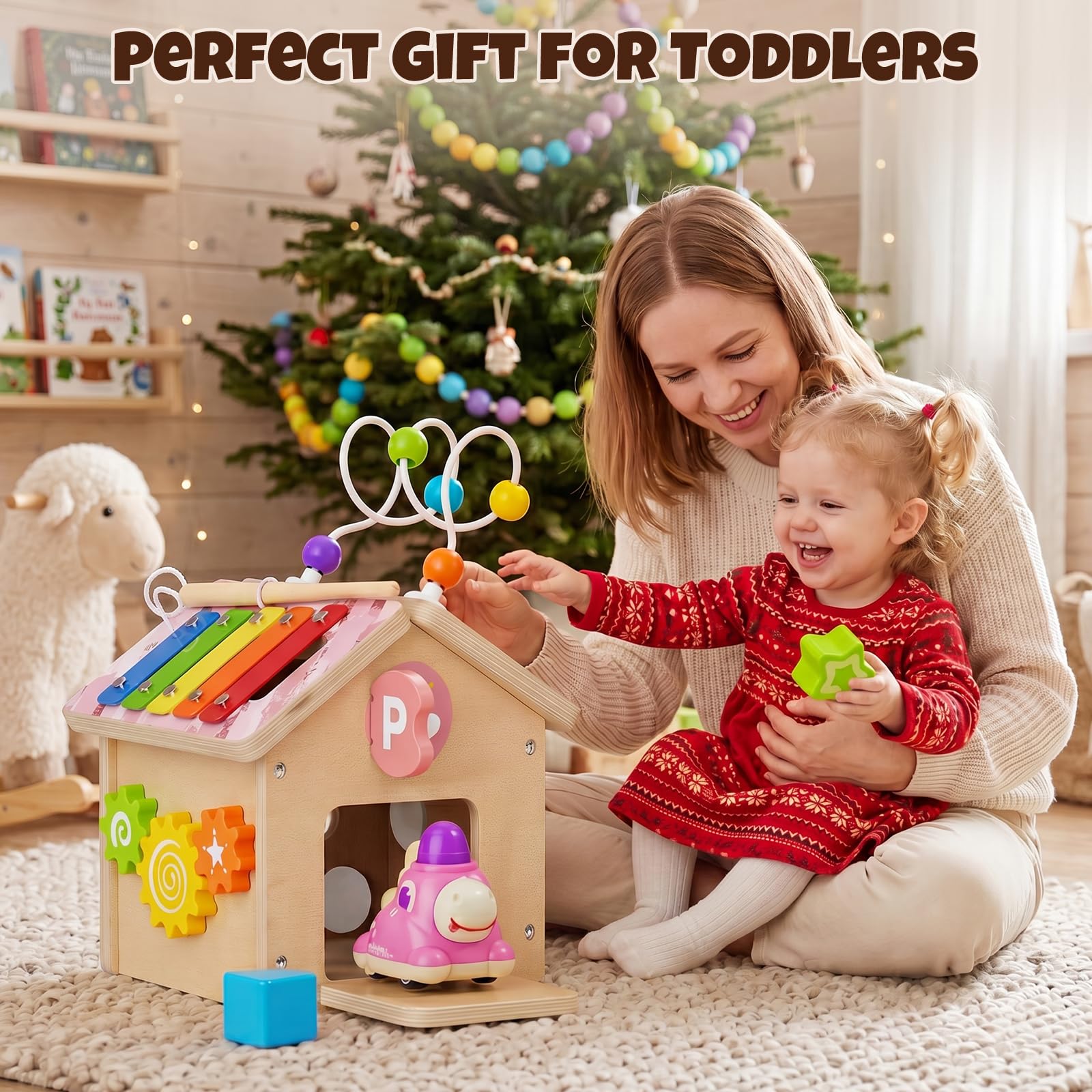 Cubo Multiattivita in Legno Bambini 1+ Anno con Press to Go Car Montessori | Interattivo Giochi Abilità Motorie Regalo Bimbo per Ragazzi e Ragazze Giocattoli di Apprendimento Educativi 2 3 4 Anno