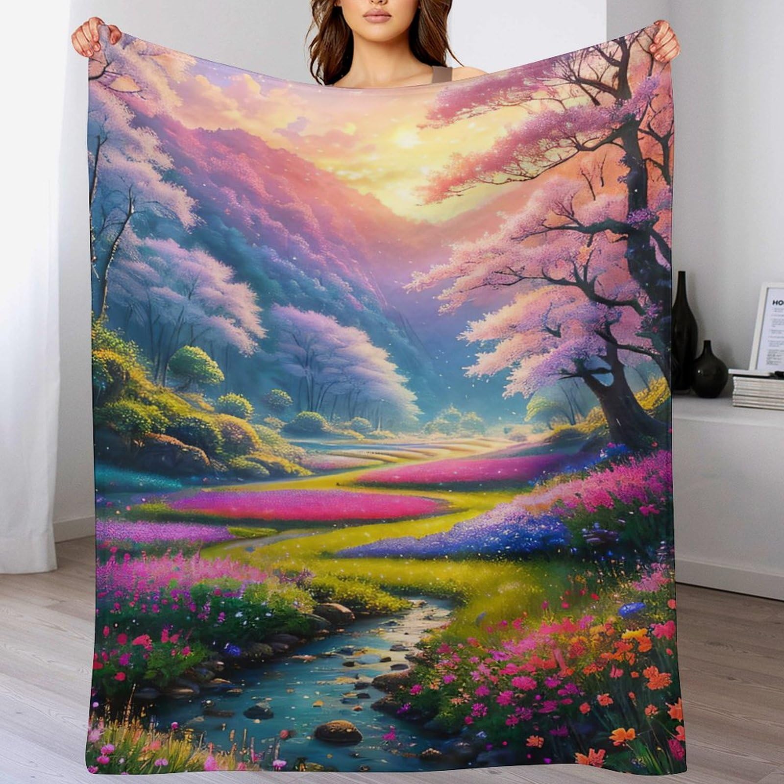 Couverture en polaire paysage pour soulager le froid sur le lit ou le canapé 100x130