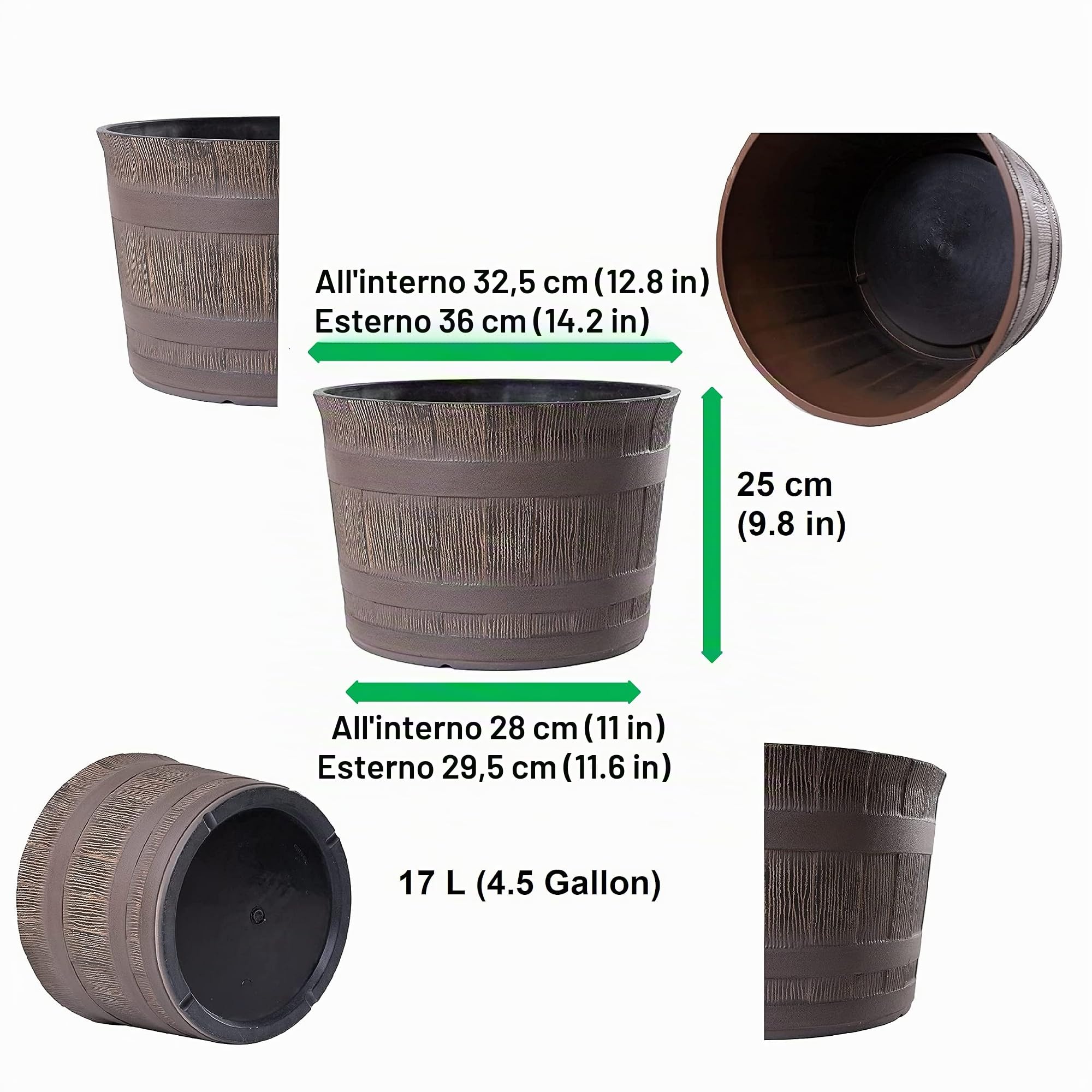 3 Vasi ninfea Giardino Mini Stagno in plastica Effetto Legno | Mezzo barile Rovere | Ø36cm