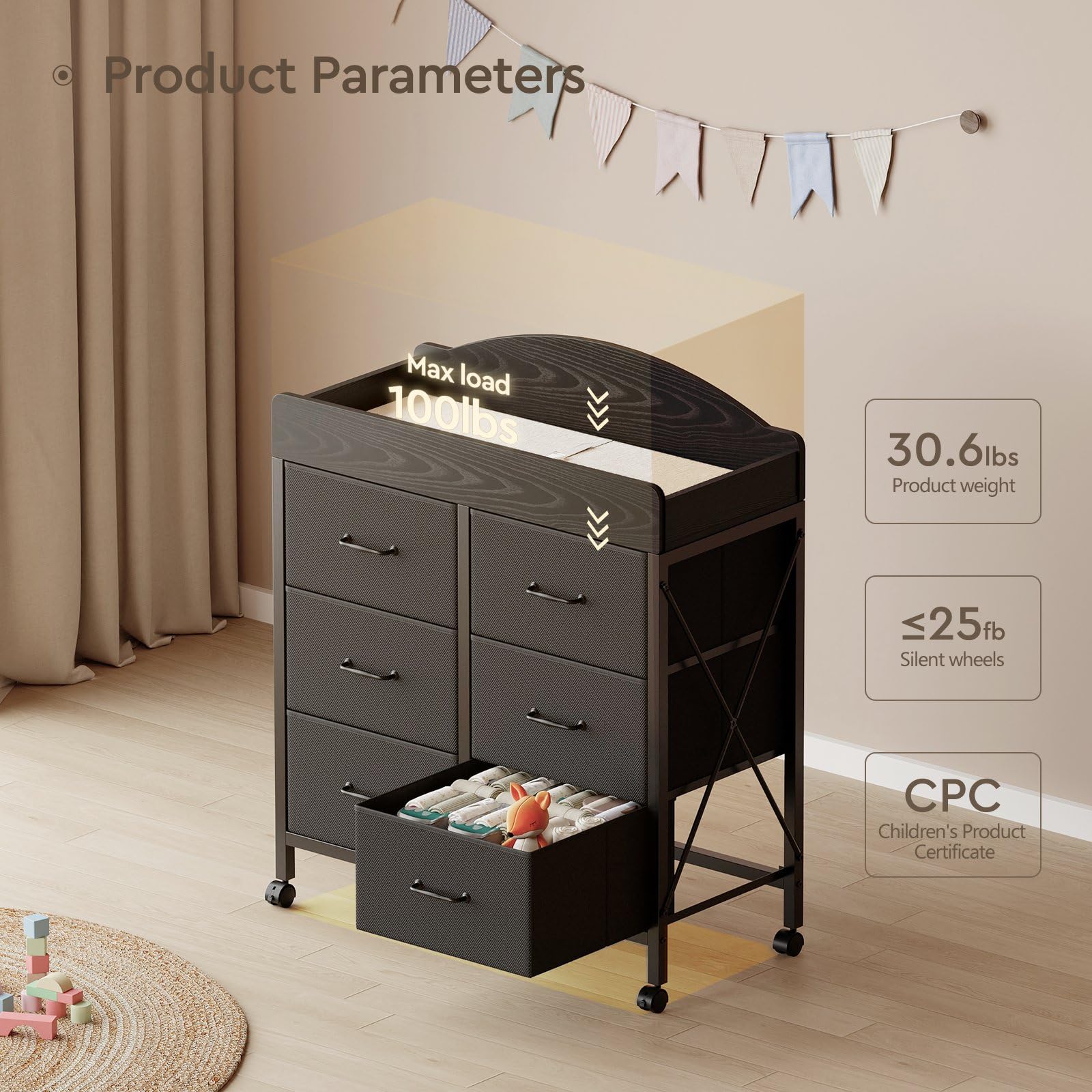 Amazon.com : Yetom Baby Changing Table Dresser with Wheels, 6-Fabric Drawer Baby Dresser with Changing Table Top, Waterproof Diaper Changing Station & Pad, Mobile Storage Unit, Compact Baby Furniture, Black : Baby Amazon.com : Yetom Baby Changing Table Dresser with Wheels, 6-Fabric Drawer Baby Dresser with Changing Table Top, Waterproof Diaper Changing Station & Pad, Mobile Storage Unit, Compact Baby Furniture, Black : Baby