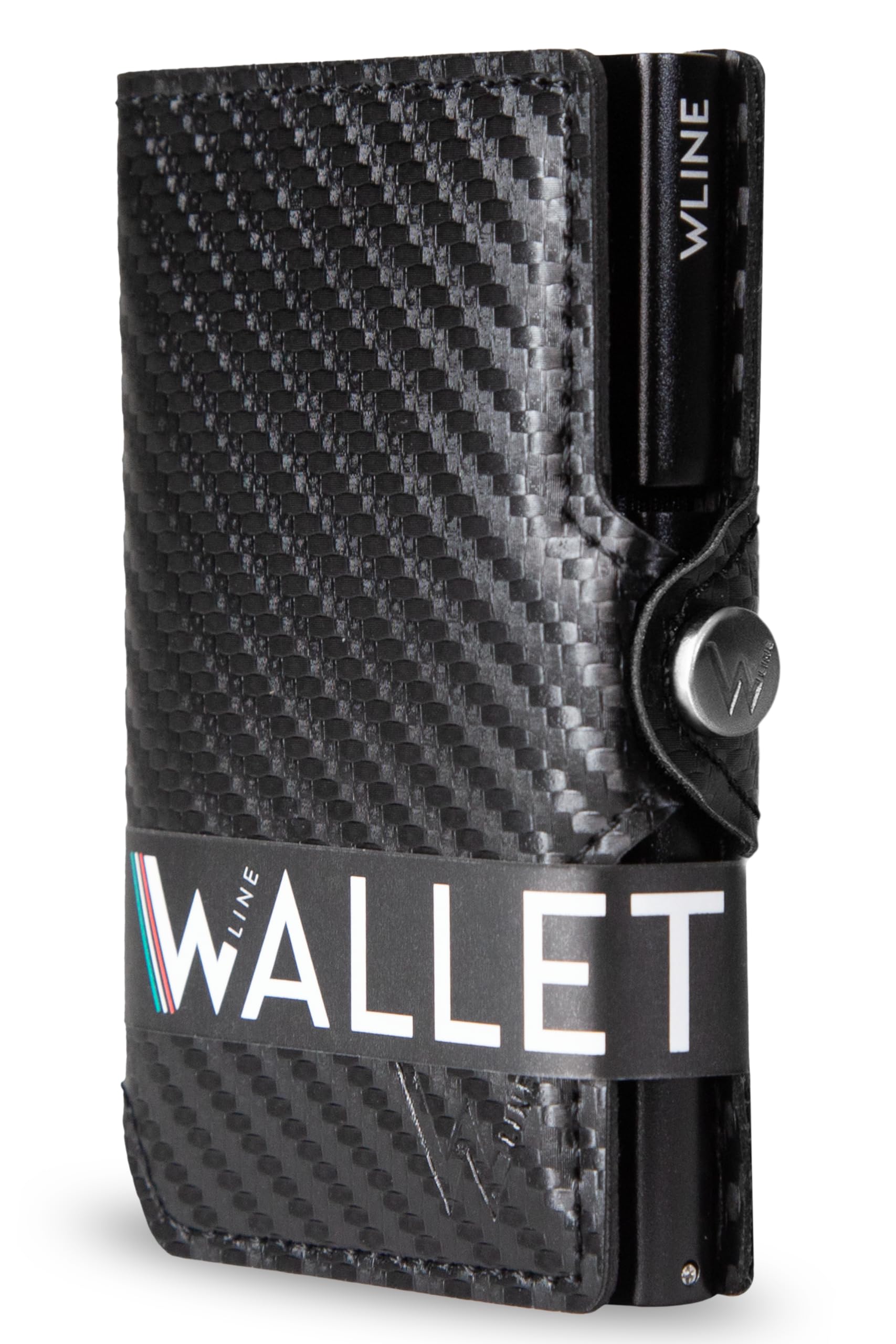 WLine Porta Carte di Credito Uomo e Donna Schermato in Fibra di Carbonio - Portafoglio Uomo Slim Rfid Compatto ed Elegante - Portatessere Uomo Tascabile (Nero Carbon senza Zip)