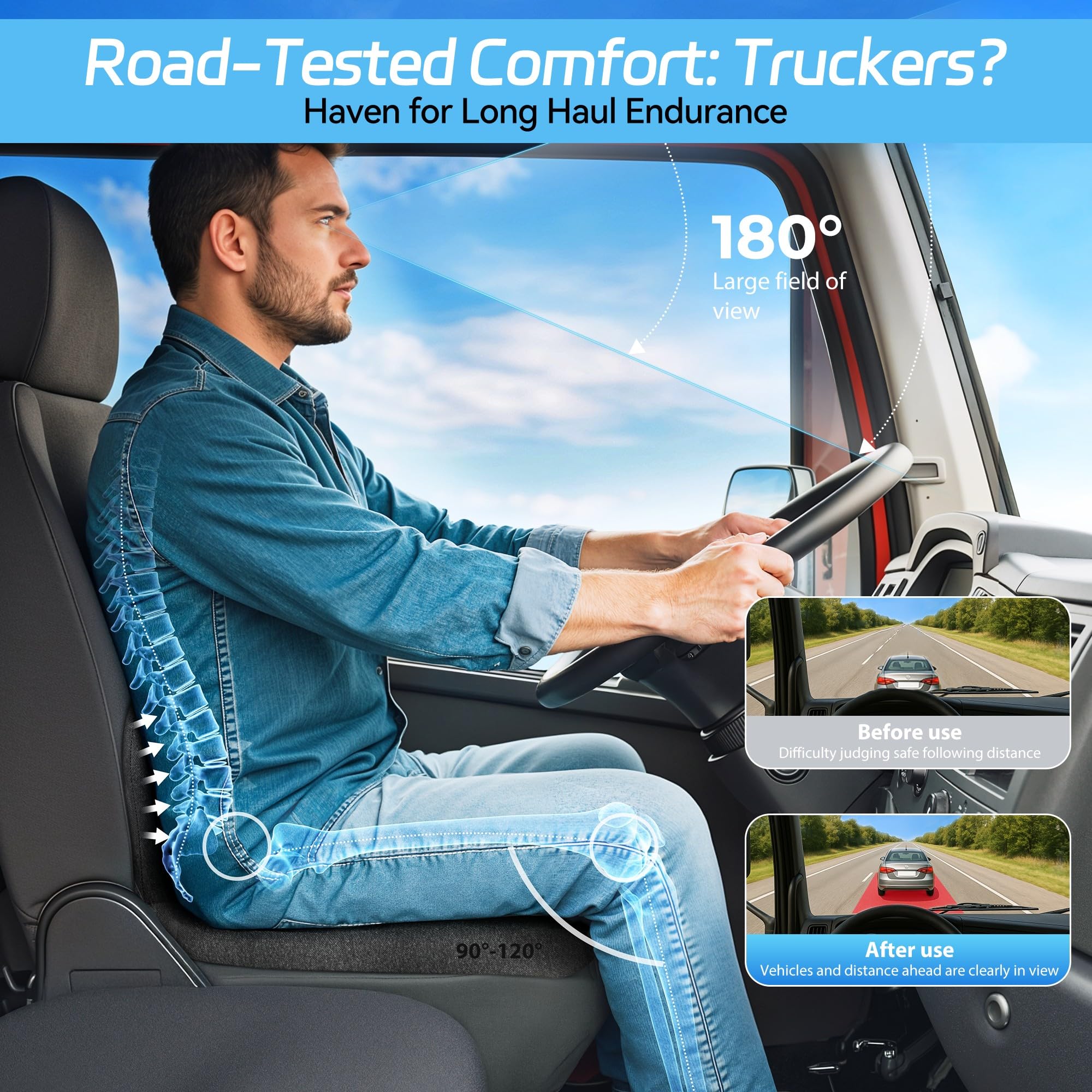 Seat Cushion for Truck Driver Memory Foam Truck Seat Cushion with L-Shaped Ergonomic Design Lumbar Support Pillow Tailbone — view 5