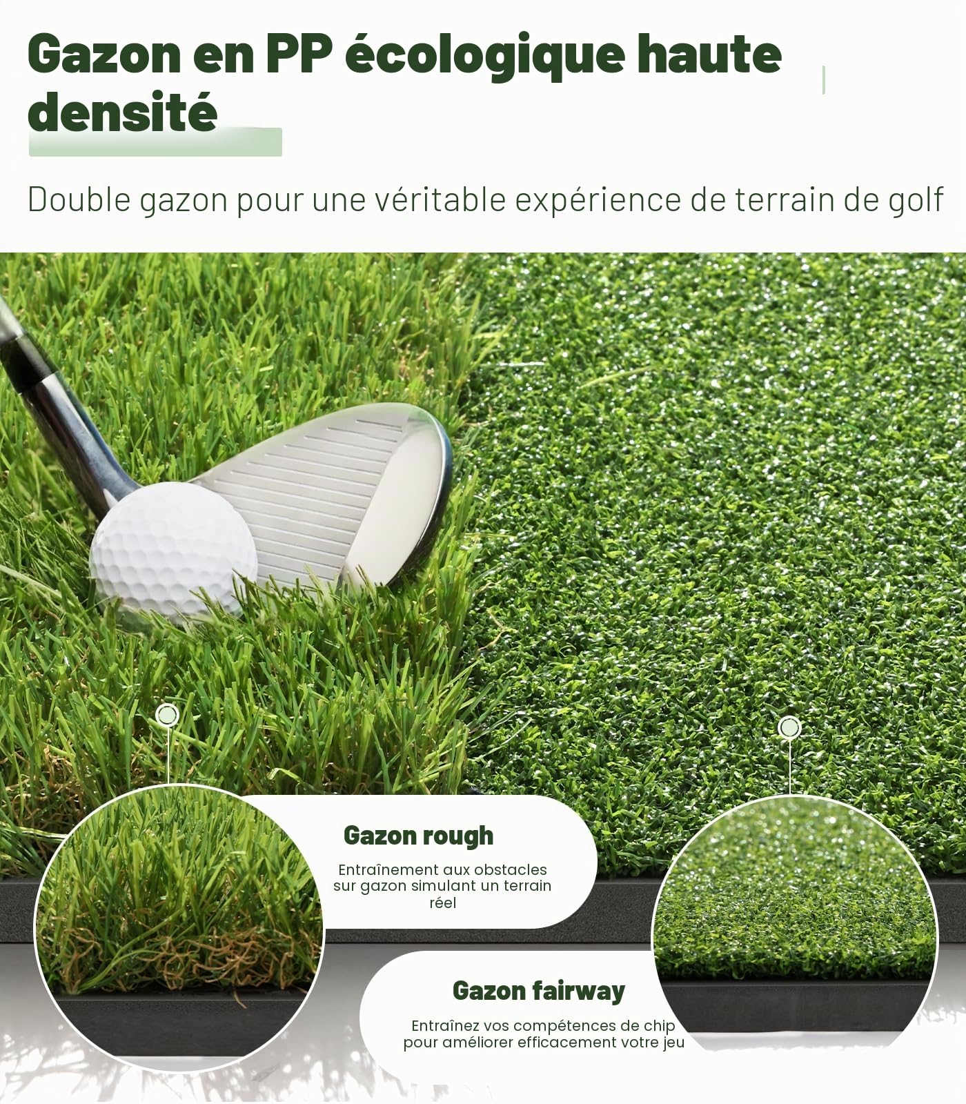 Tapis de golf à double gazon de qualité supérieure : 1,5 x 1,2 m d'épaisseur pour le jardin, le terrain de conduite, l'entraînement en intérieur et en extérieur, frappe, swing et écaillage, cadeau