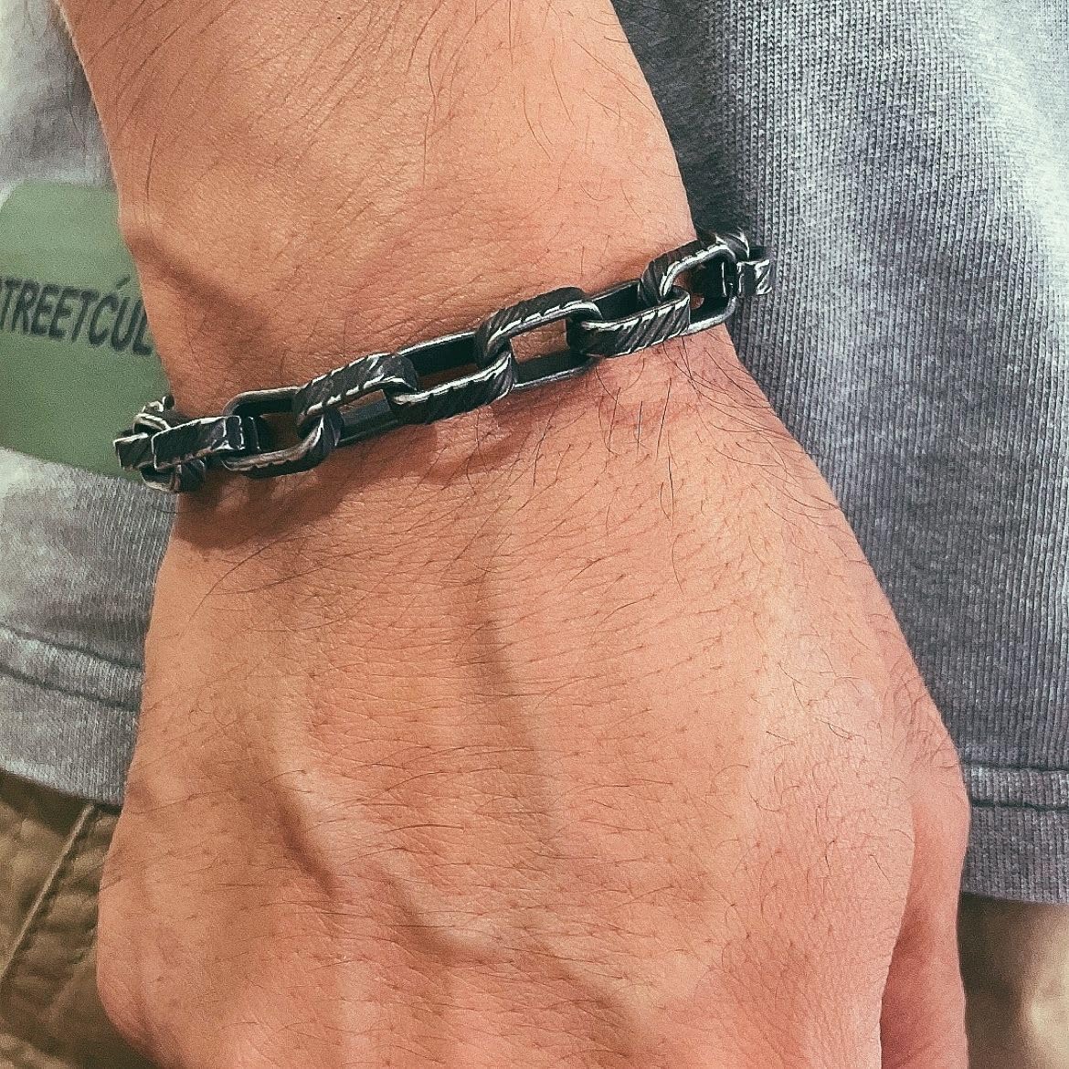Retro Inspired Textured Link Bracelet Unique Grooved Design with Secure Lobster Claw Clasp,210mm(8.27 inch)