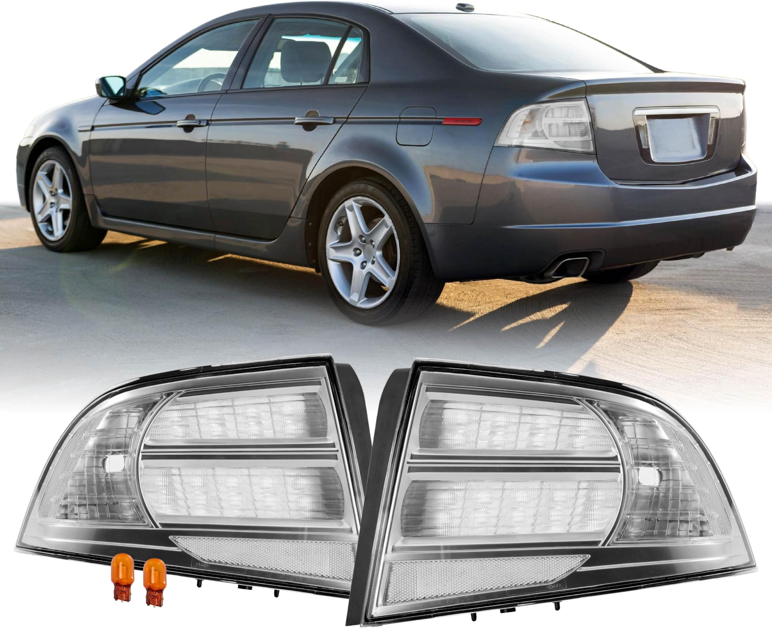 USR 04-08 UA6 / UA7 Tail Light – Rear Tail Lamps Cover Set (Left + Right) Compatible with 2004-2008 Acura TL 4D Sedan All Models Base and Type-S (CLEAR LENS TAIL LIGHTS with BULBS)