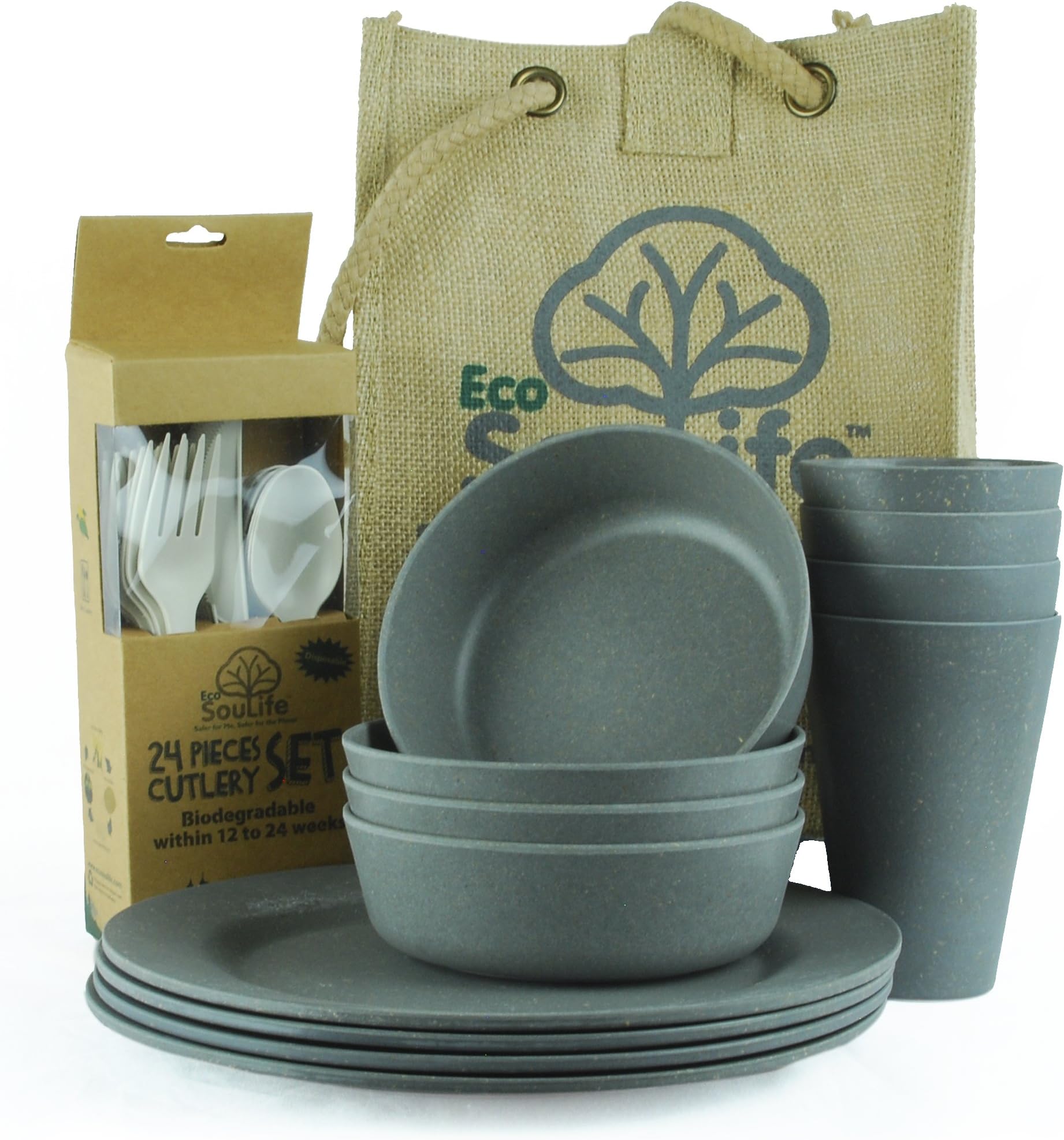 EcoSouLife Bamboo - Picnic Set for 4, Charcoal