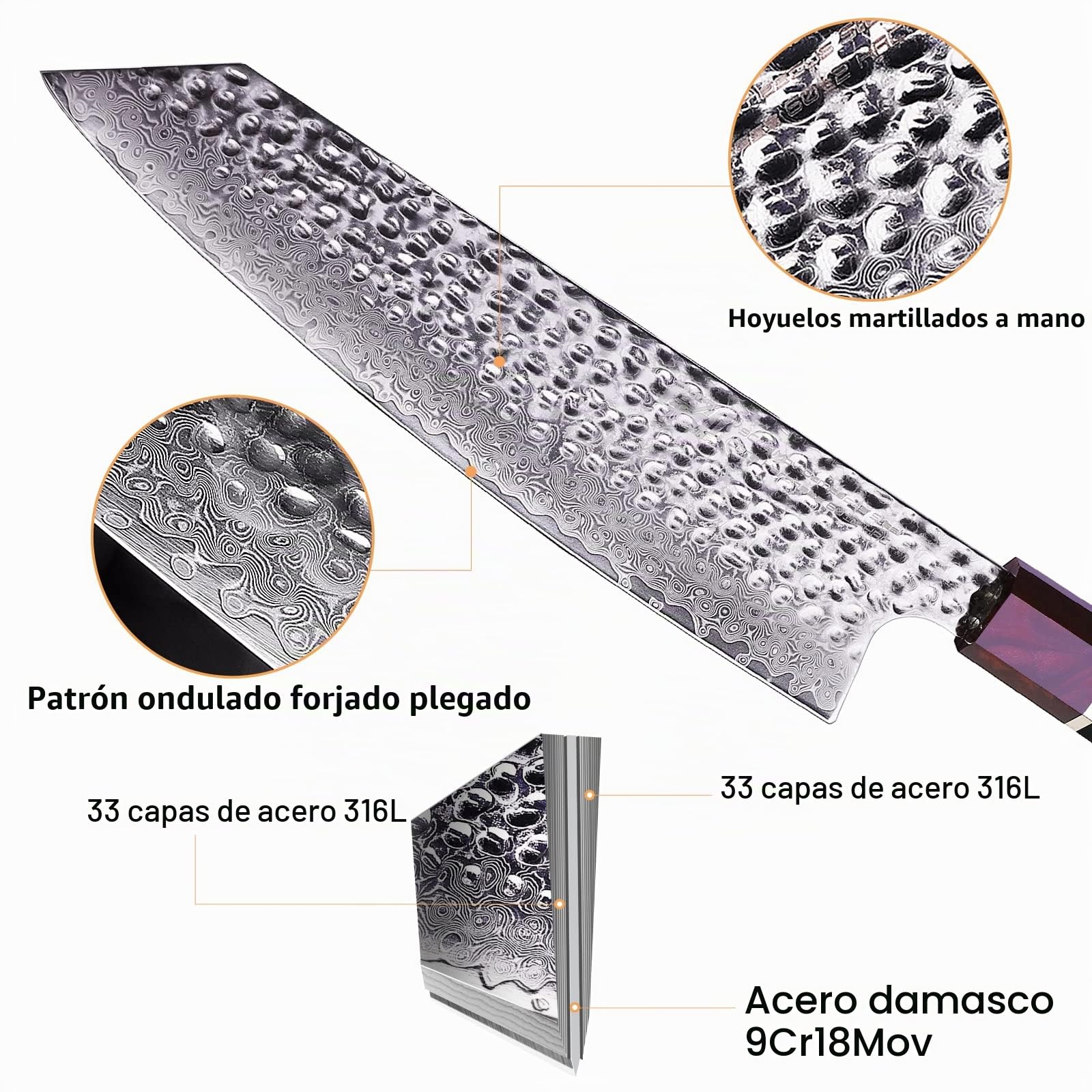 FINDKING Cuchillo Kiritsuke 22cm Damasco Chef con Funda ABS Serie Eternity
