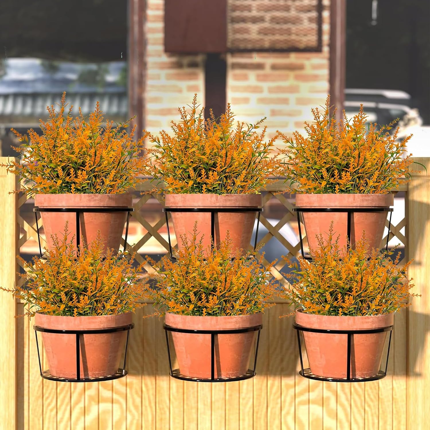 Outdoor Artificial Fall Flowers,10 Bundles UV Resistant Fake Lavender Flowers Outdoor Faux Plastic Plants Flower for Indoor Outdoor Home Decor(Orange Green) - Image 4