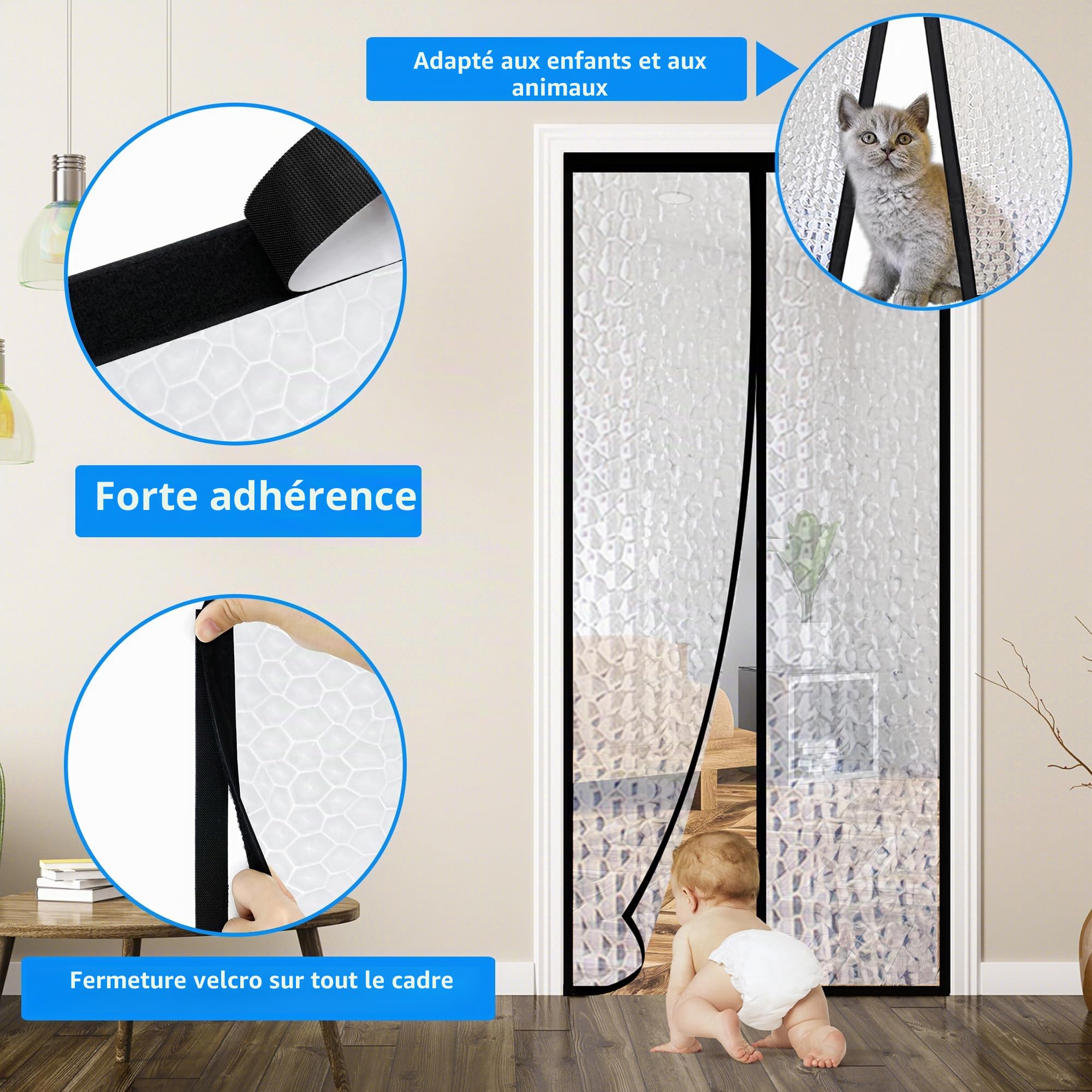 Rideau de porte magnétique à isolation thermique de 91,4 x 243,8 cm – Fermeture automatique – Convient aux portes jusqu'à 86,4 x 241,3 cm pour garder au chaud en hiver frais en été pour climatiseur,