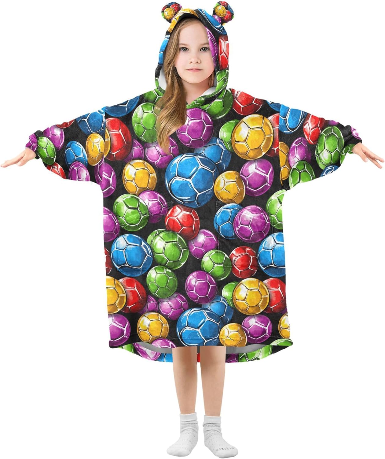 Colorful Football Kids Wearable Blanket Hoodie with Pocket and Sleeves for Toddlers, Cute Hoodies Girls Boys B0403991