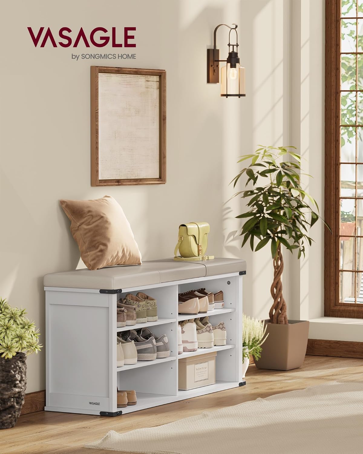 Diagram showing the dimensions and maximum static weight capacity of the shoe bench